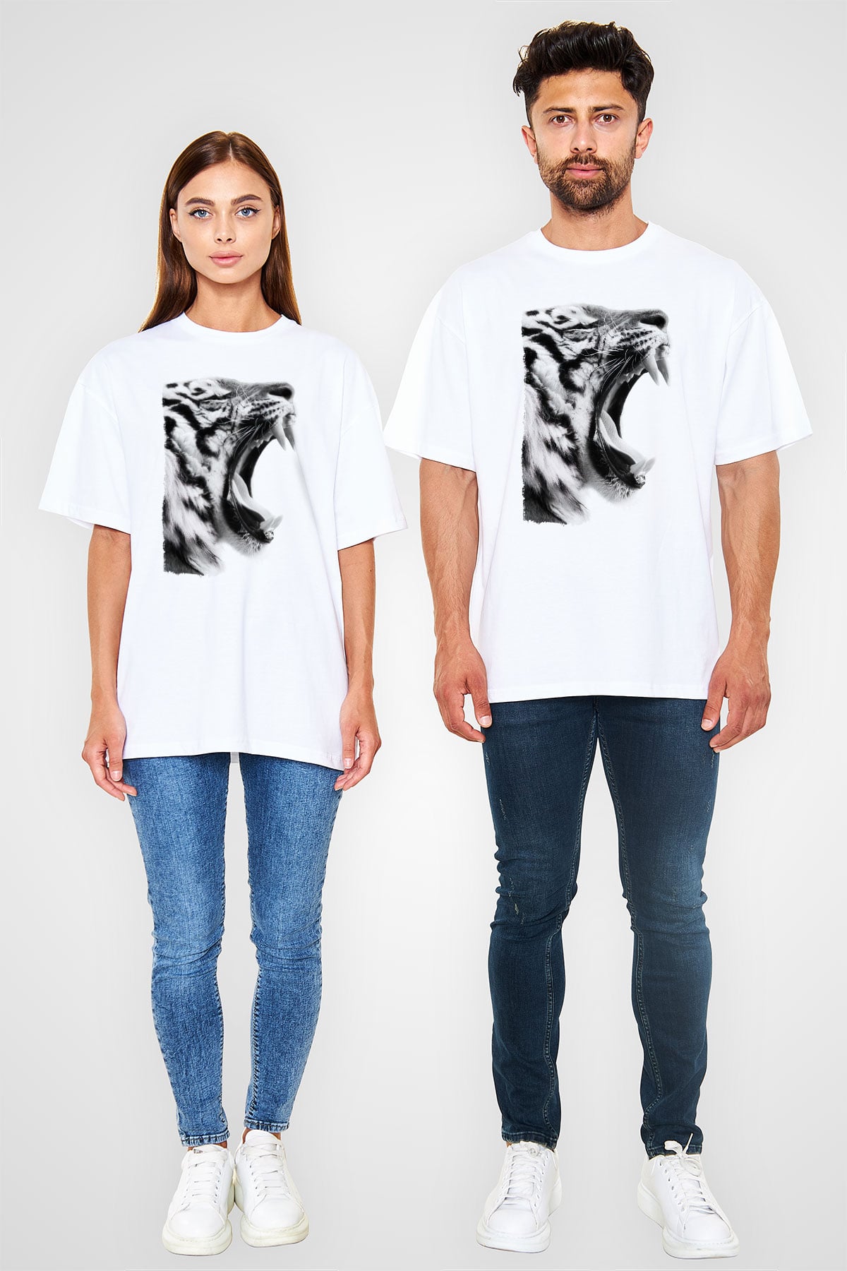 Kaplan Beyaz Oversize Tişört Oversize T-shirt - TişörtFabrikası