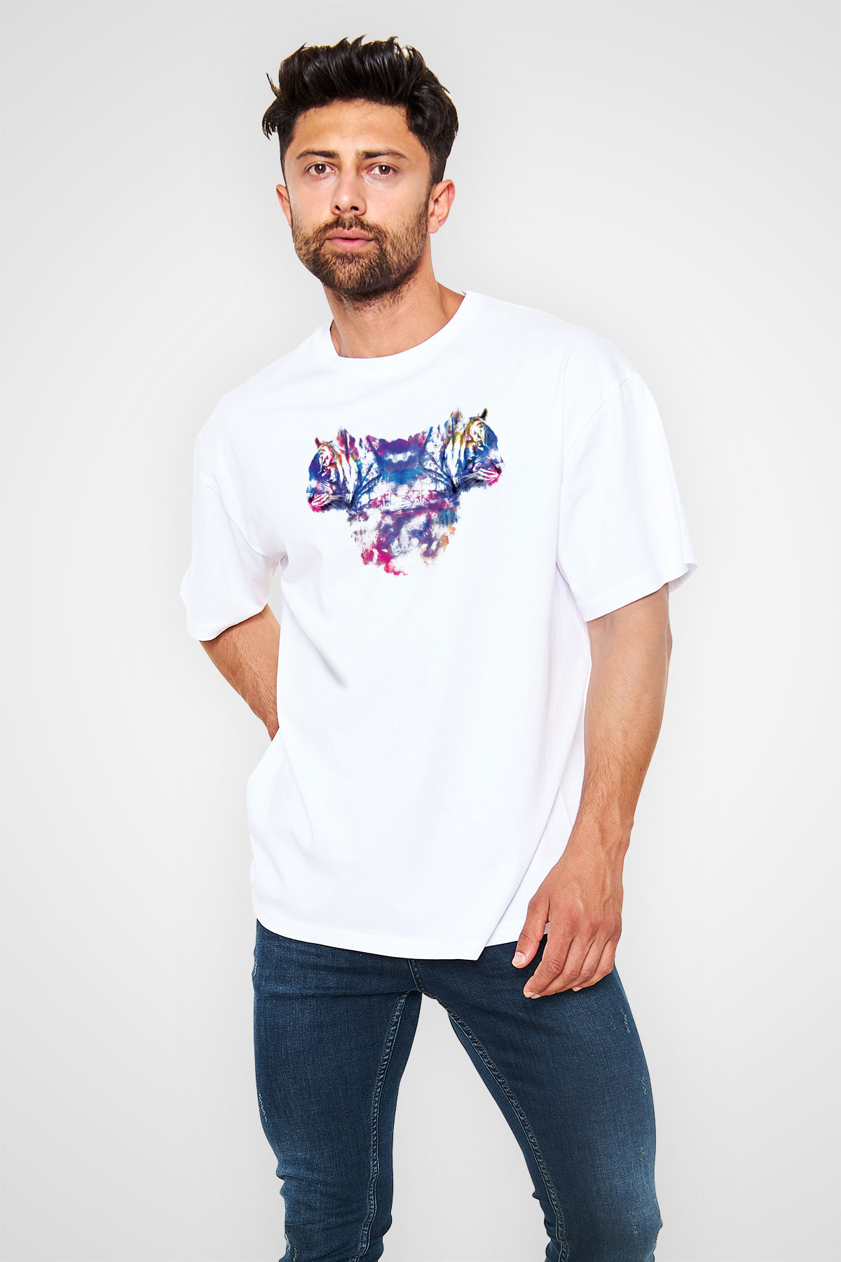 Kaplan Beyaz Oversize Tişört Oversize T-shirt - TişörtFabrikası
