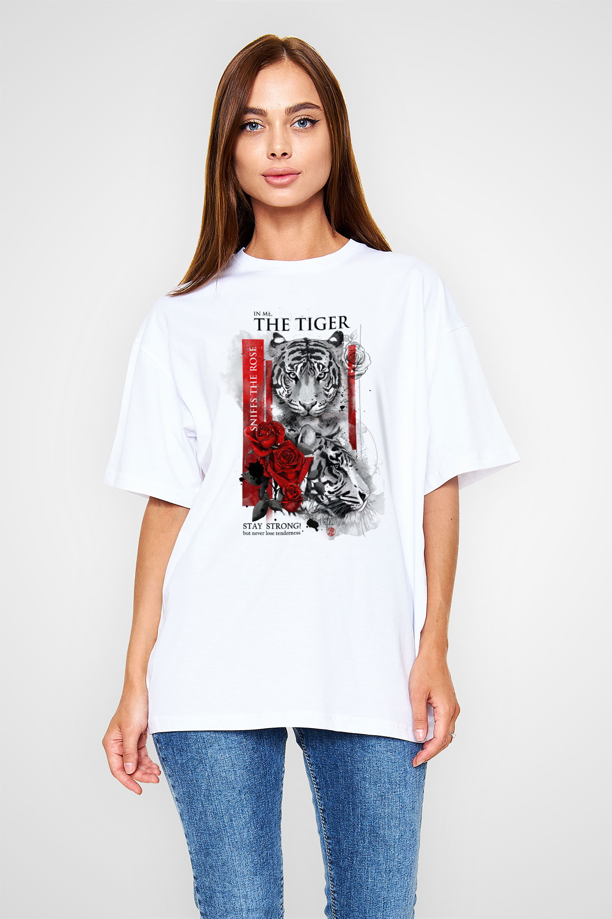 Kaplan Beyaz Oversize Tişört Oversize T-shirt - TişörtFabrikası