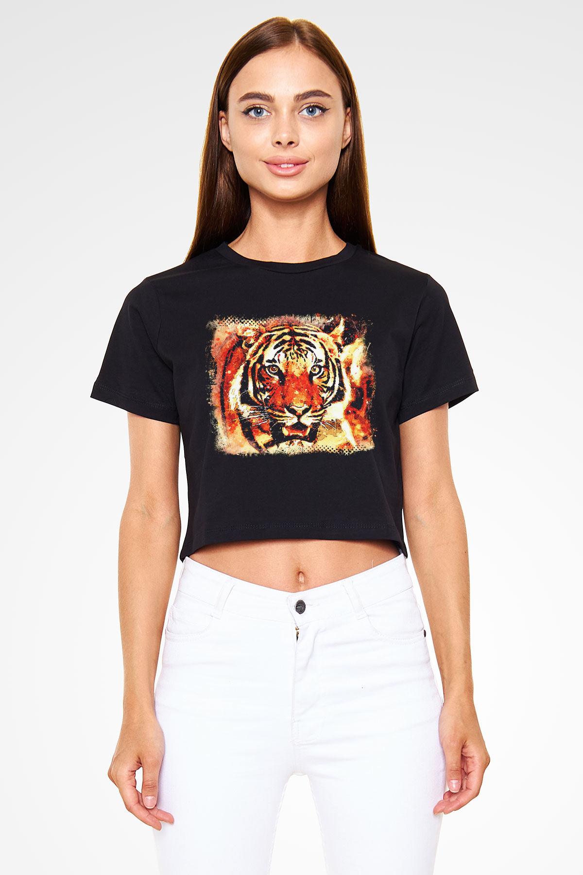 Kaplan Siyah Crop Top Tişört