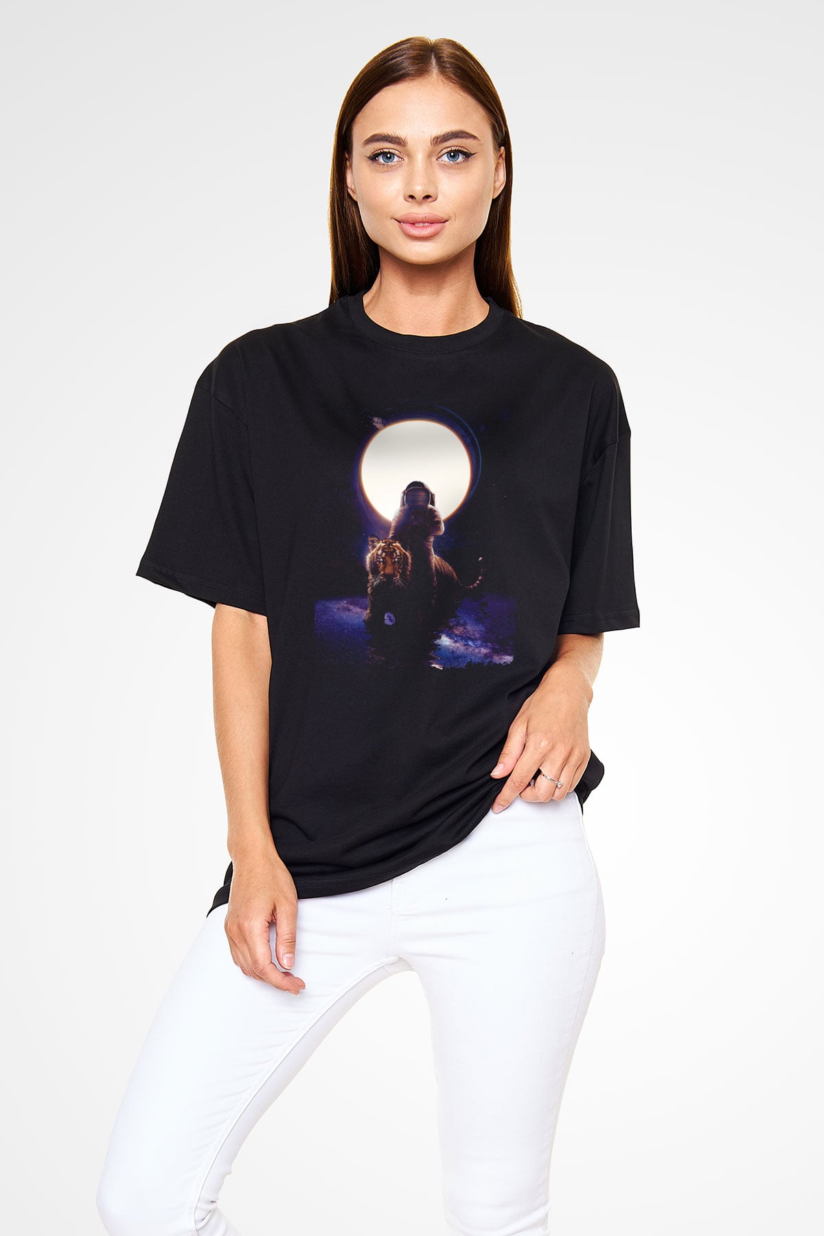 Kaplan Siyah Oversize Tişört Oversize T-shirt - TişörtFabrikası