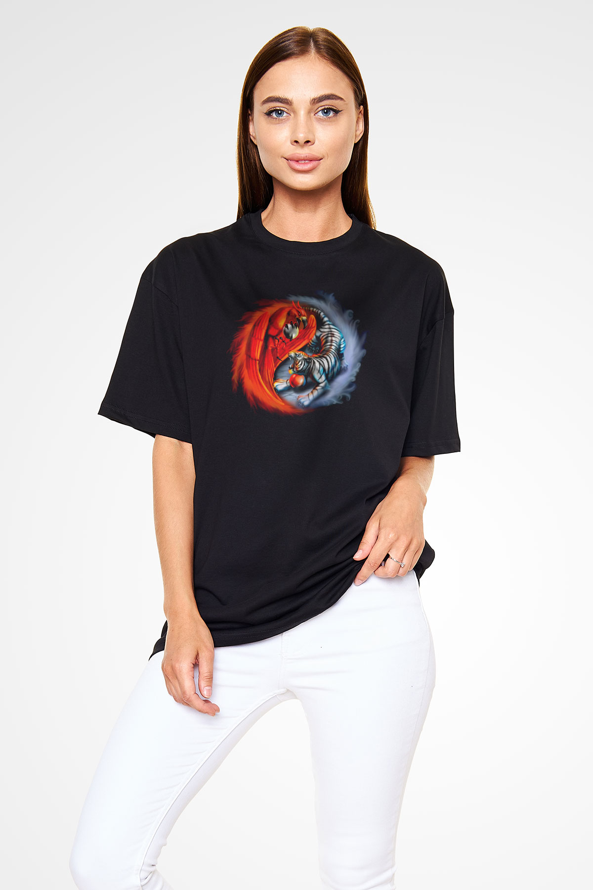 Kaplan Siyah Oversize Tişört Oversize T-shirt - TişörtFabrikası