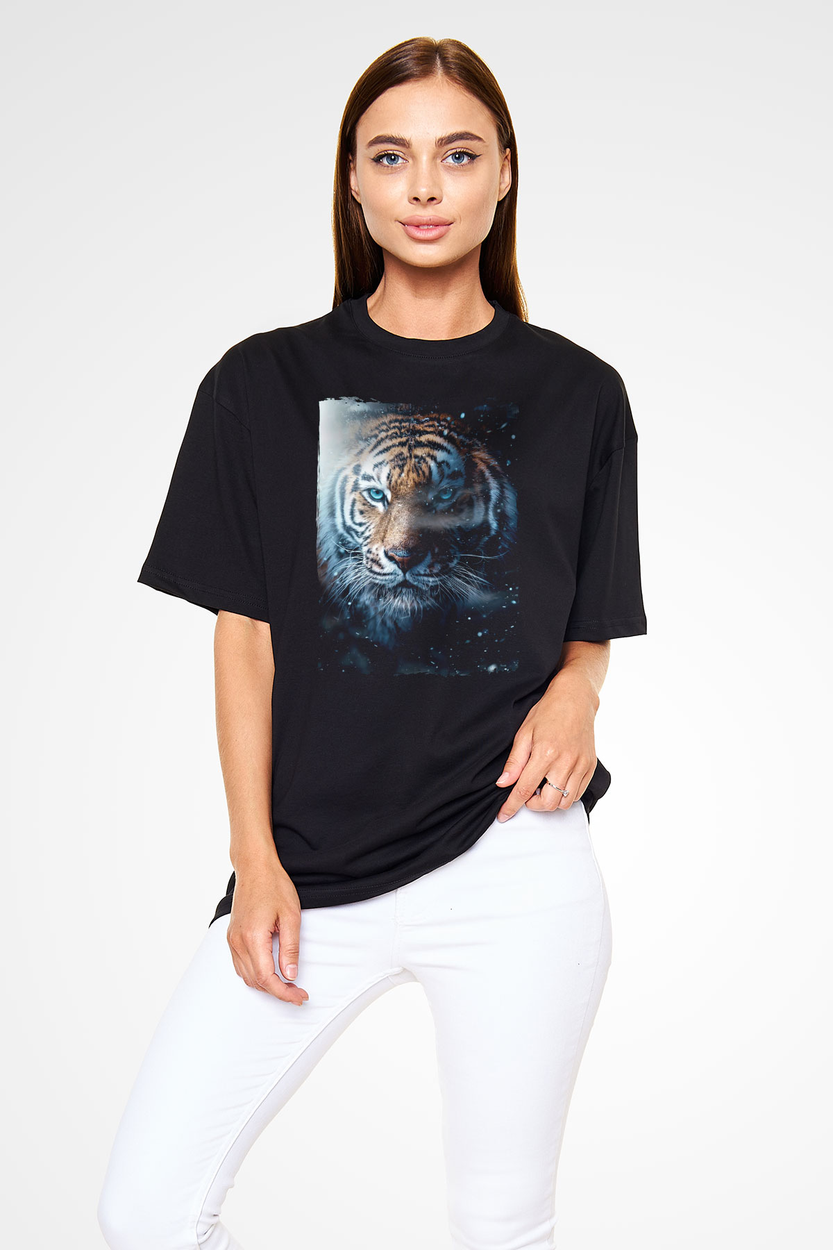Kaplan Siyah Oversize Tişört Oversize T-shirt - TişörtFabrikası