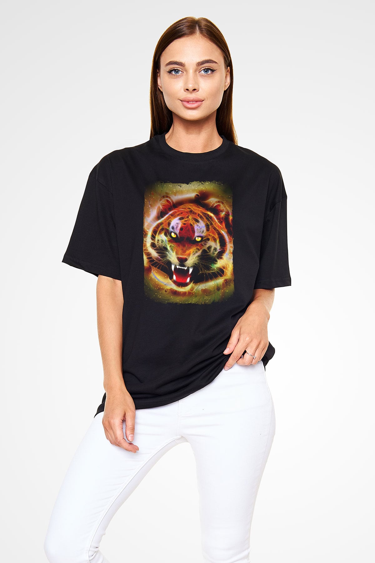 Kaplan Siyah Oversize Tişört Oversize T-shirt - TişörtFabrikası