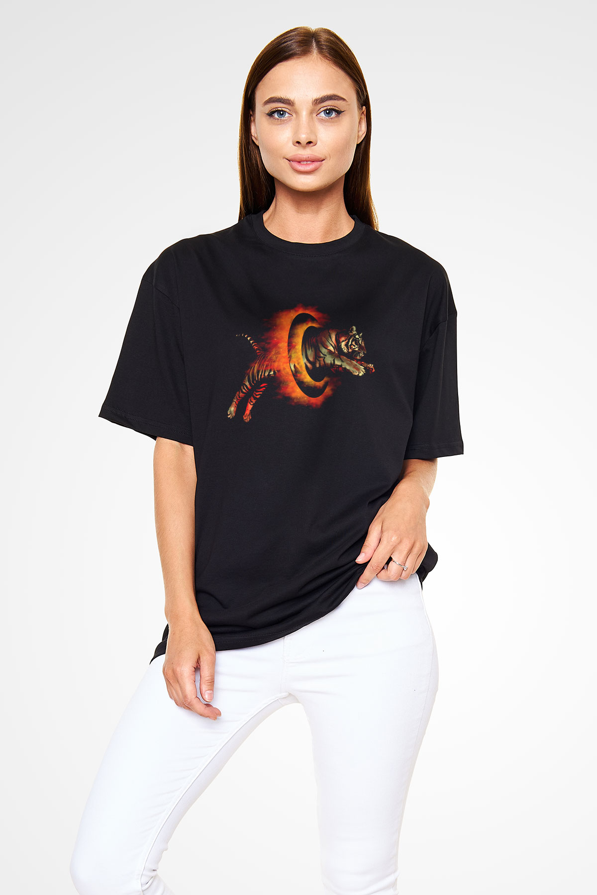 Kaplan Siyah Oversize Tişört Oversize T-shirt - TişörtFabrikası