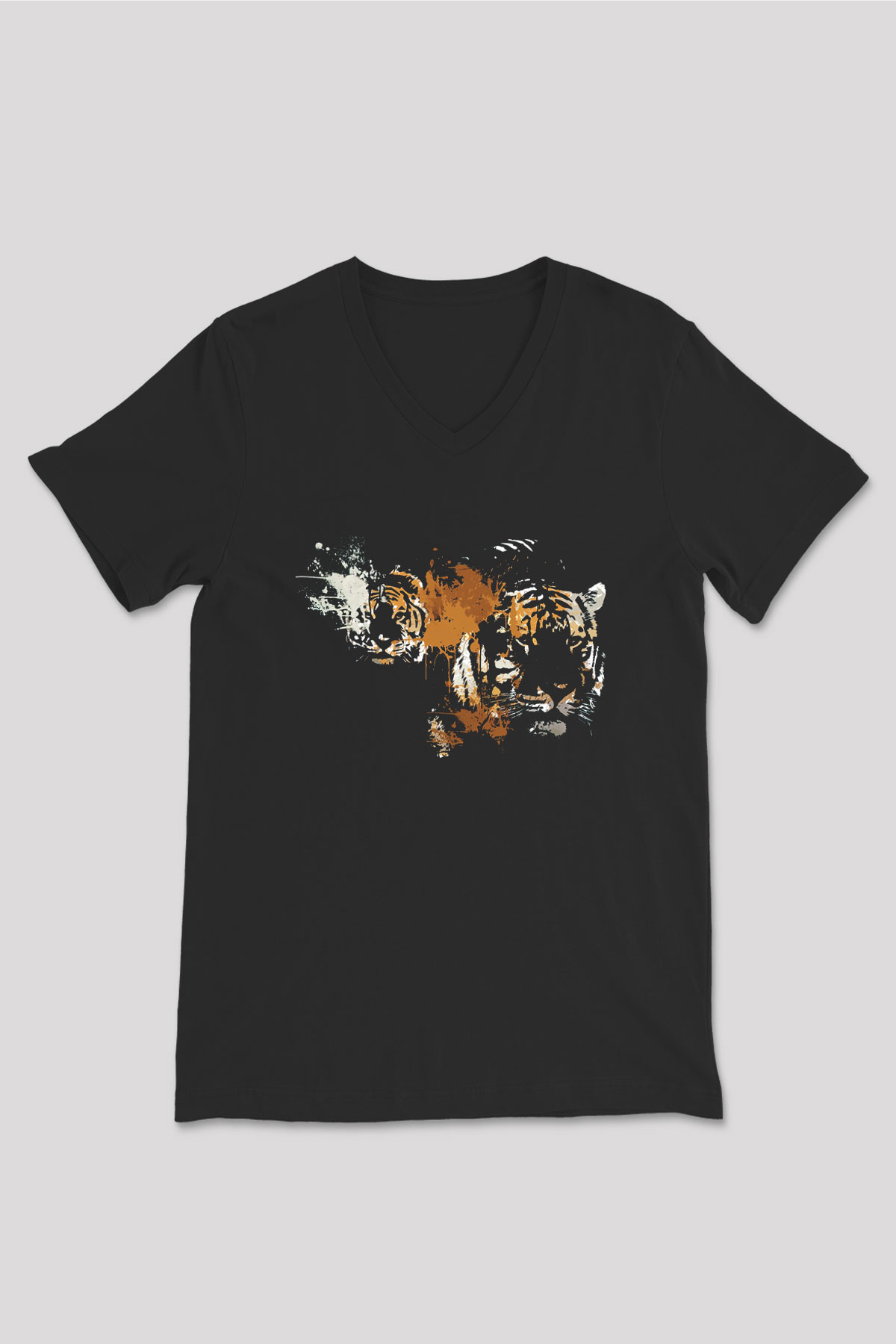 Kaplan Siyah Unisex V Yaka Tişört T-Shirt