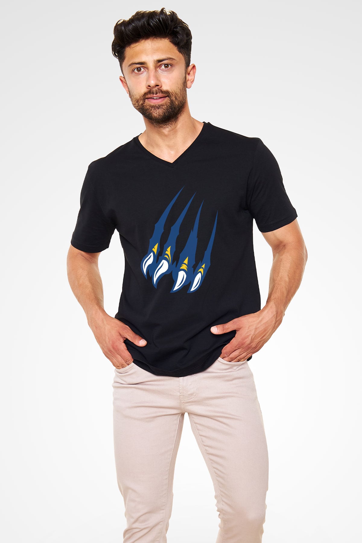 Kaplan Siyah Unisex V Yaka Tişört T-Shirt