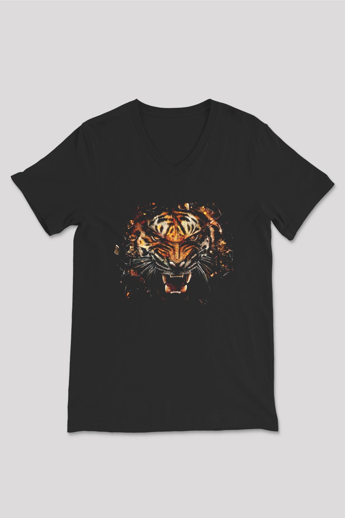 Kaplan Siyah Unisex V Yaka Tişört T-Shirt