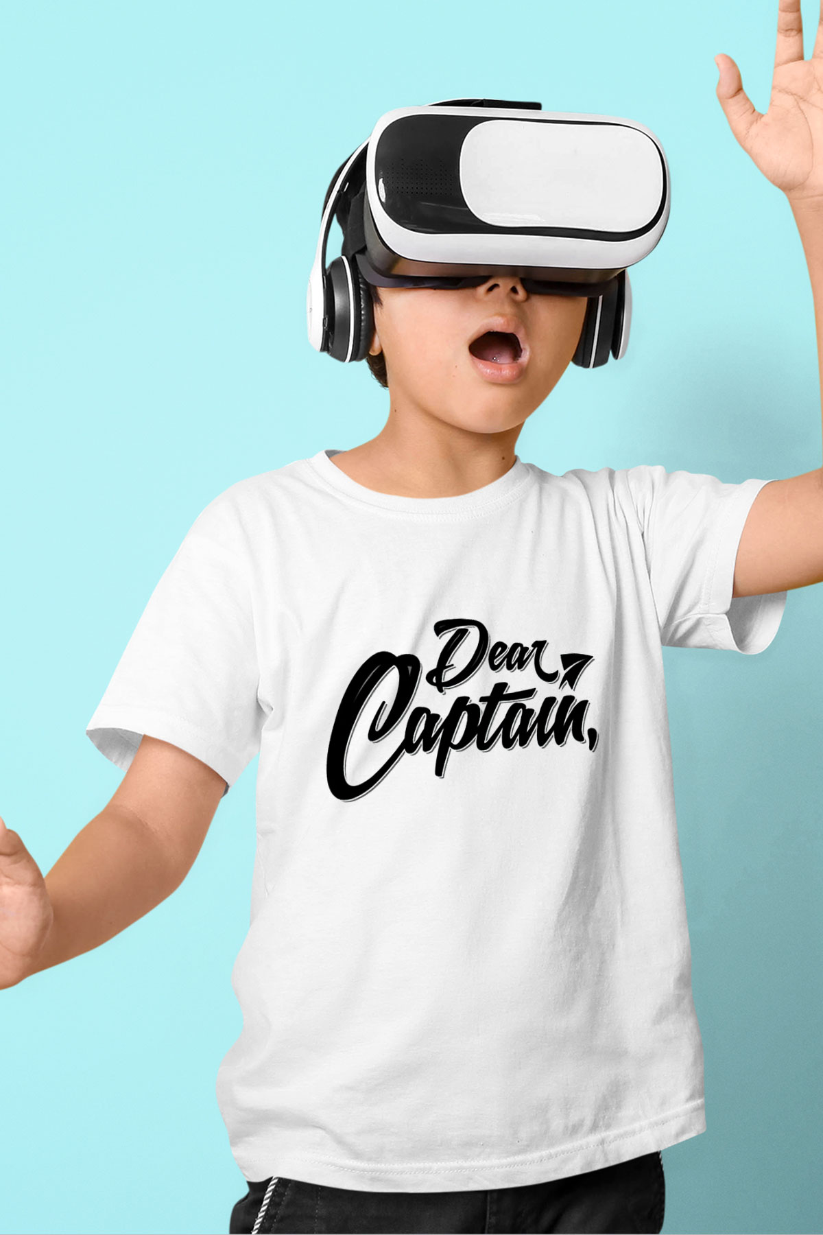 Kaptan Baskılı Beyaz Unisex Çocuk Tişört
