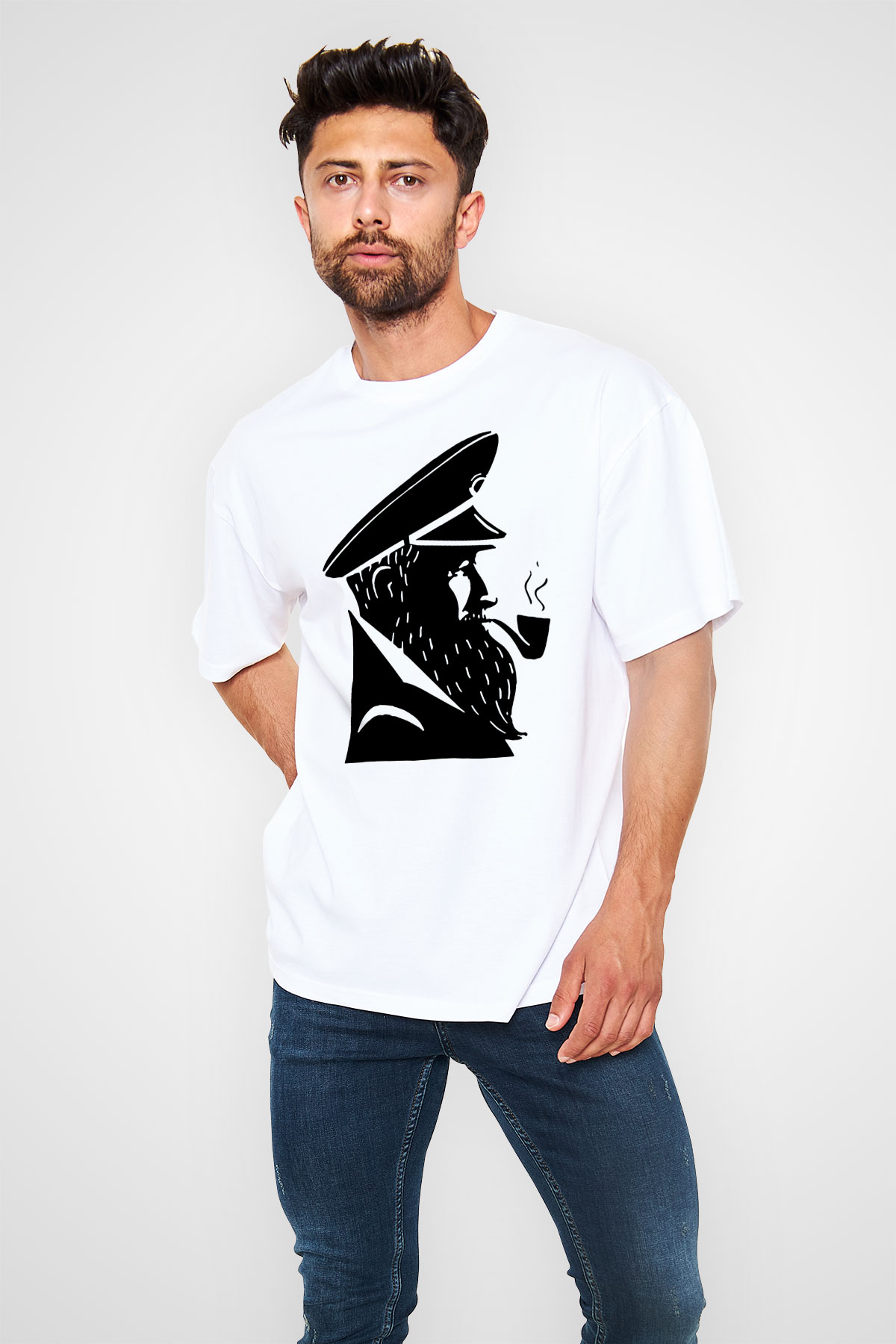 Kaptan Beyaz Unisex Oversize Tişört T-Shirt