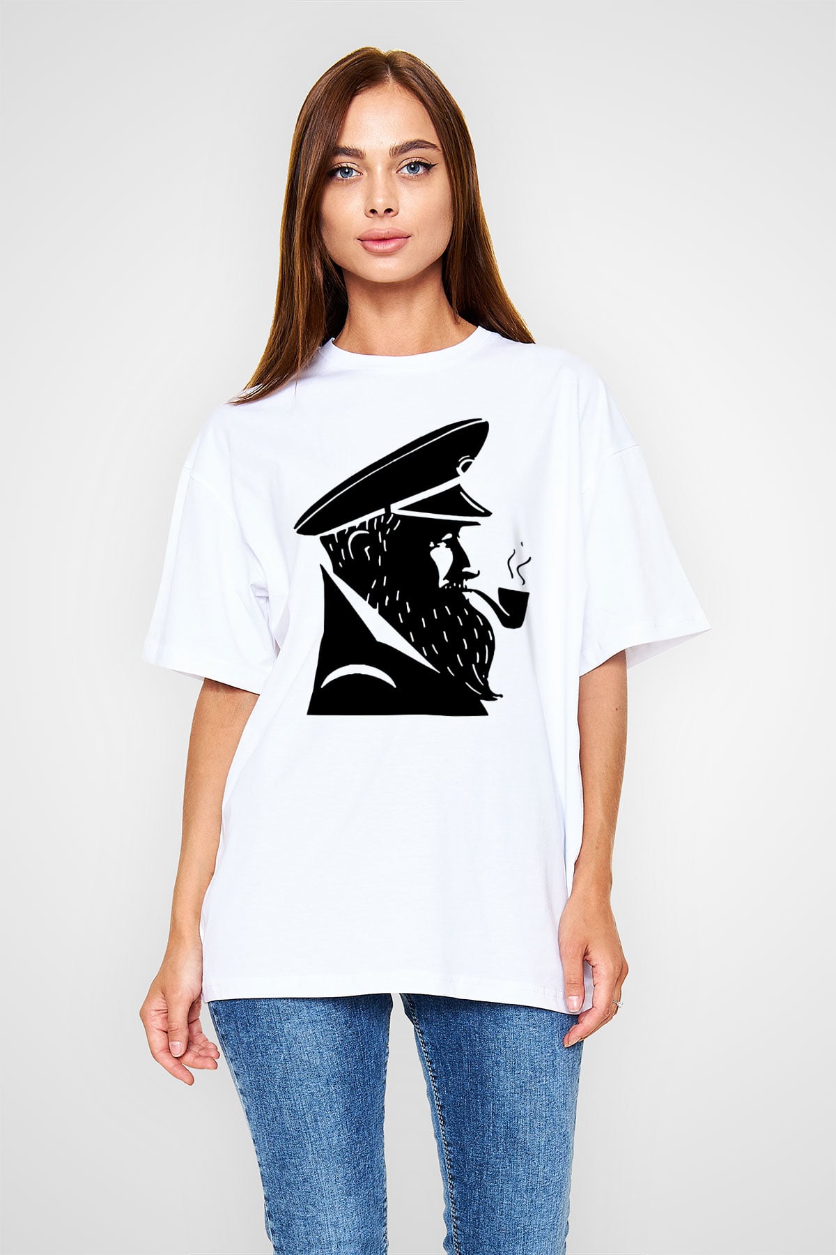 Kaptan Beyaz Unisex Oversize Tişört T-Shirt