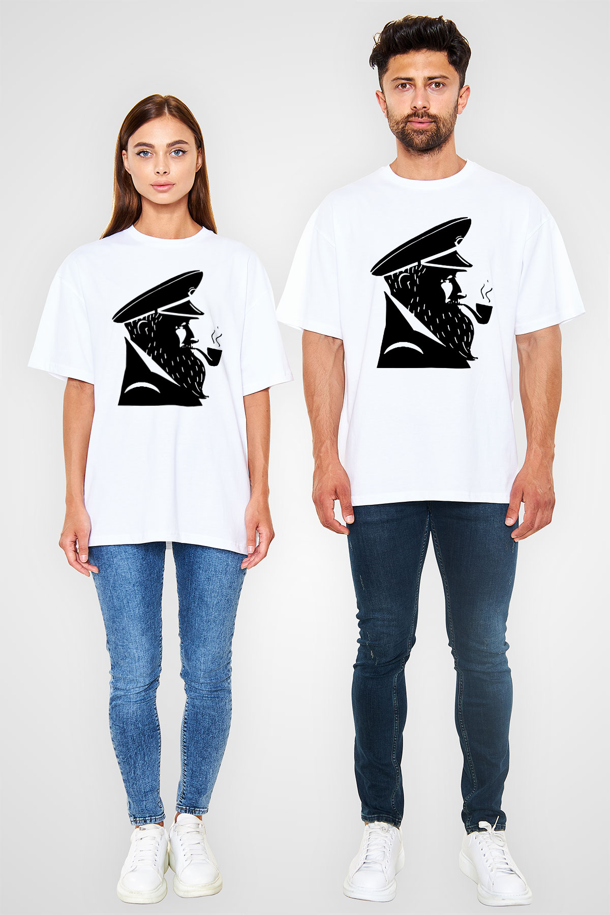 Kaptan Beyaz Unisex Oversize Tişört T-Shirt