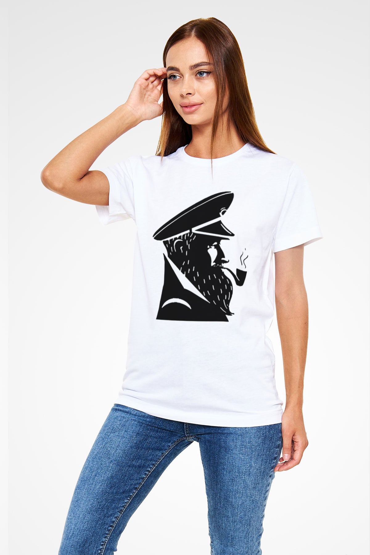 Kaptan Beyaz Unisex Tişört T-Shirt - TişörtFabrikası