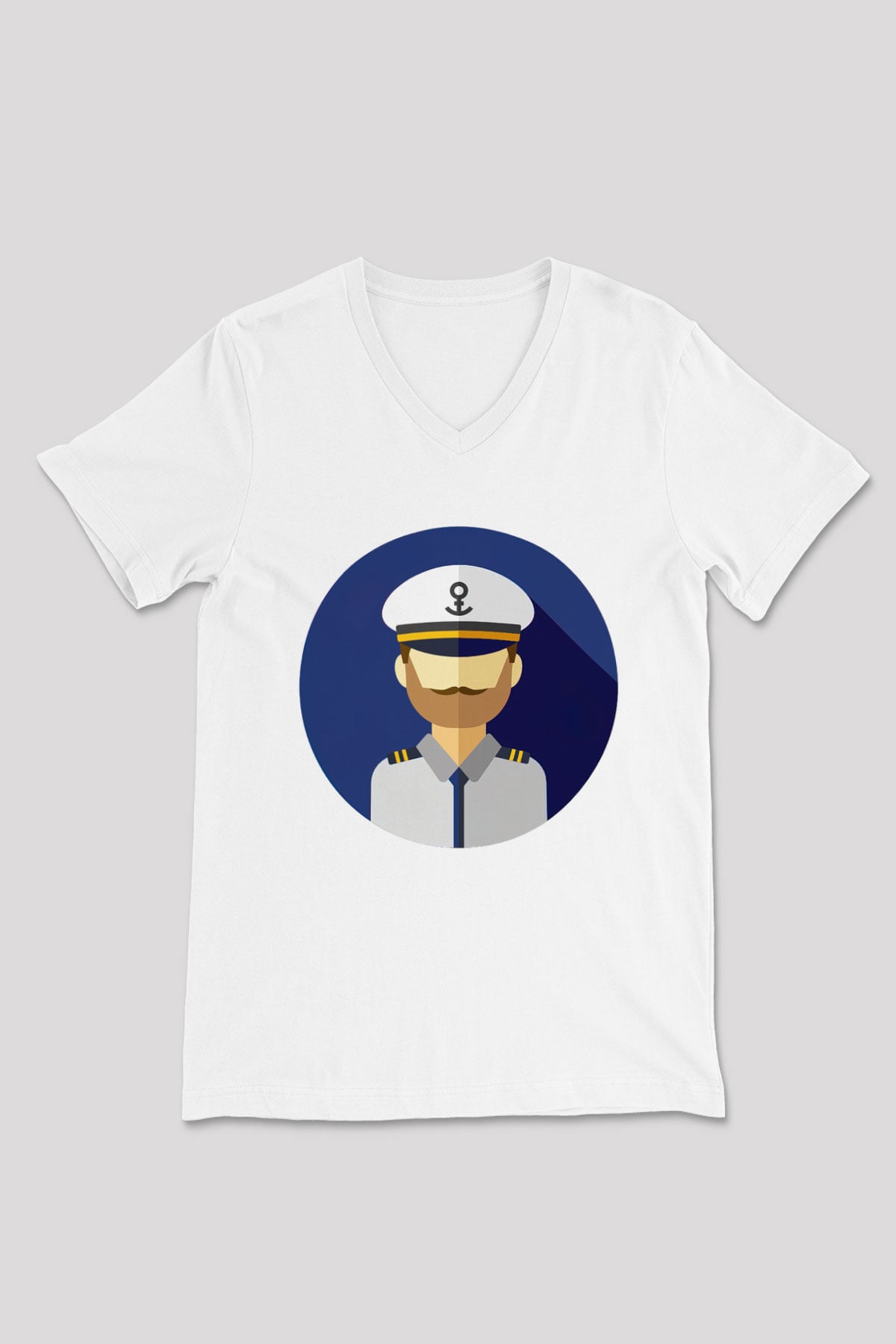 Kaptan Beyaz Unisex V Yaka Tişört T-Shirt