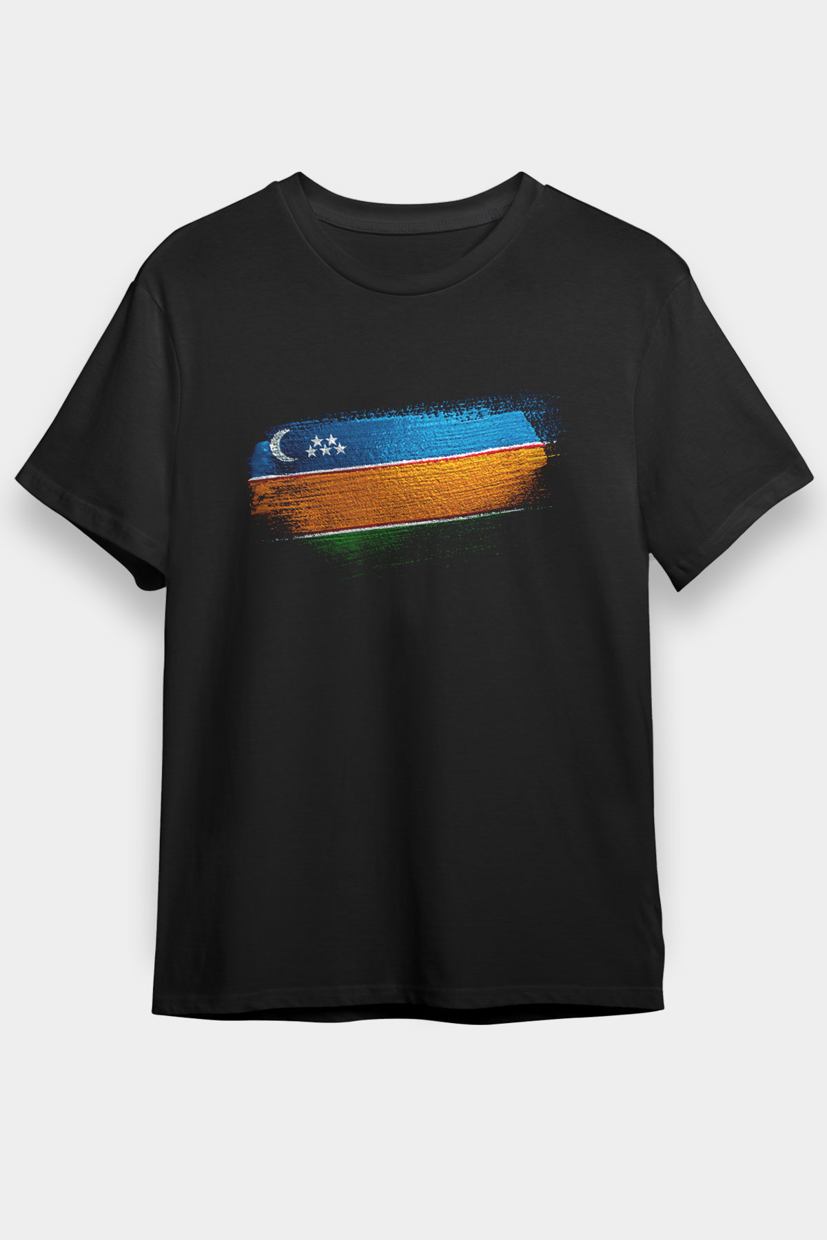 Karakalpakistan - Karakalpakstan Bayrağı Baskılı Unisex Siyah Tişört