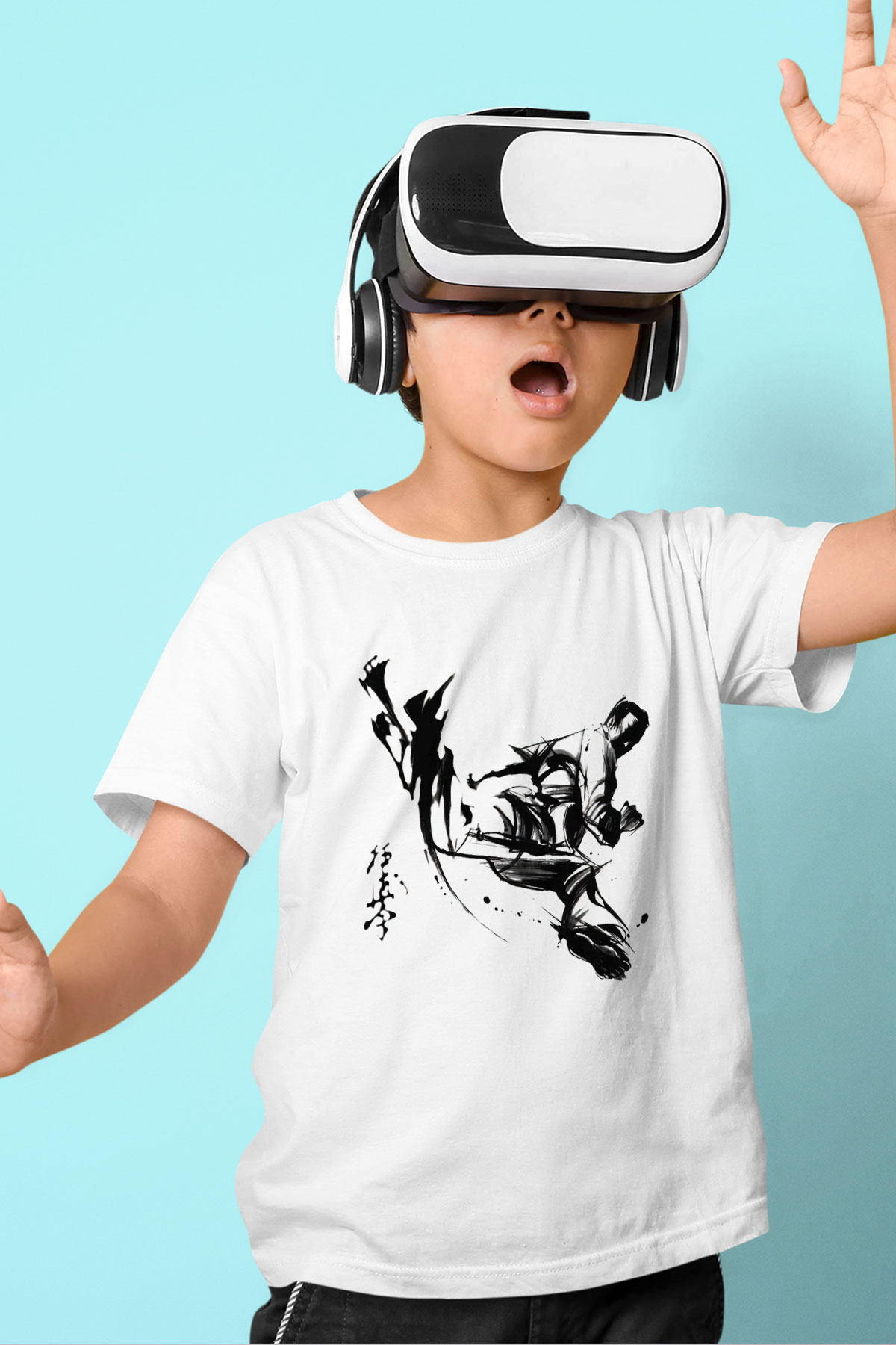 Karate Baskılı Beyaz Unisex Çocuk Tişört