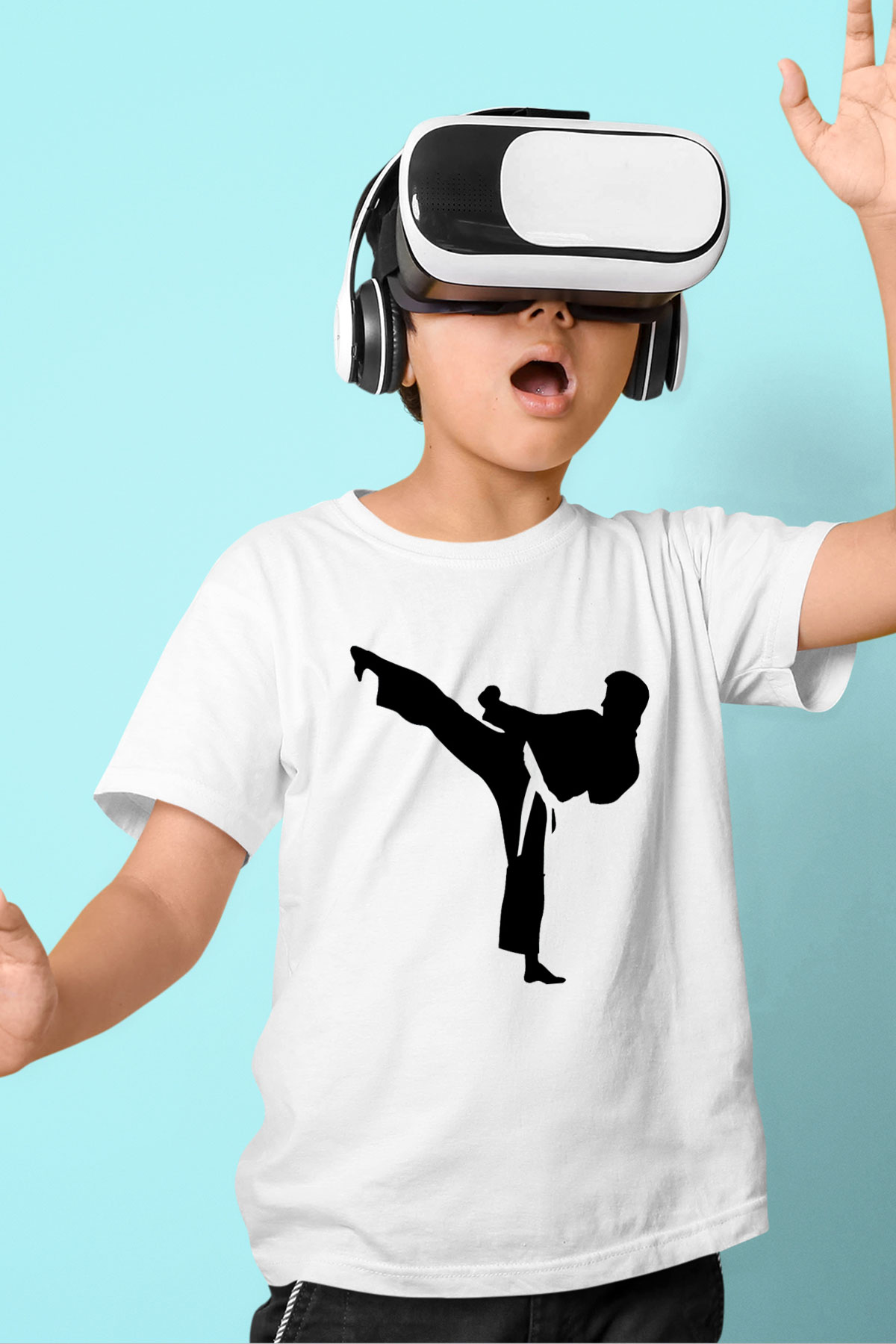 Karate Baskılı Beyaz Unisex Çocuk Tişört