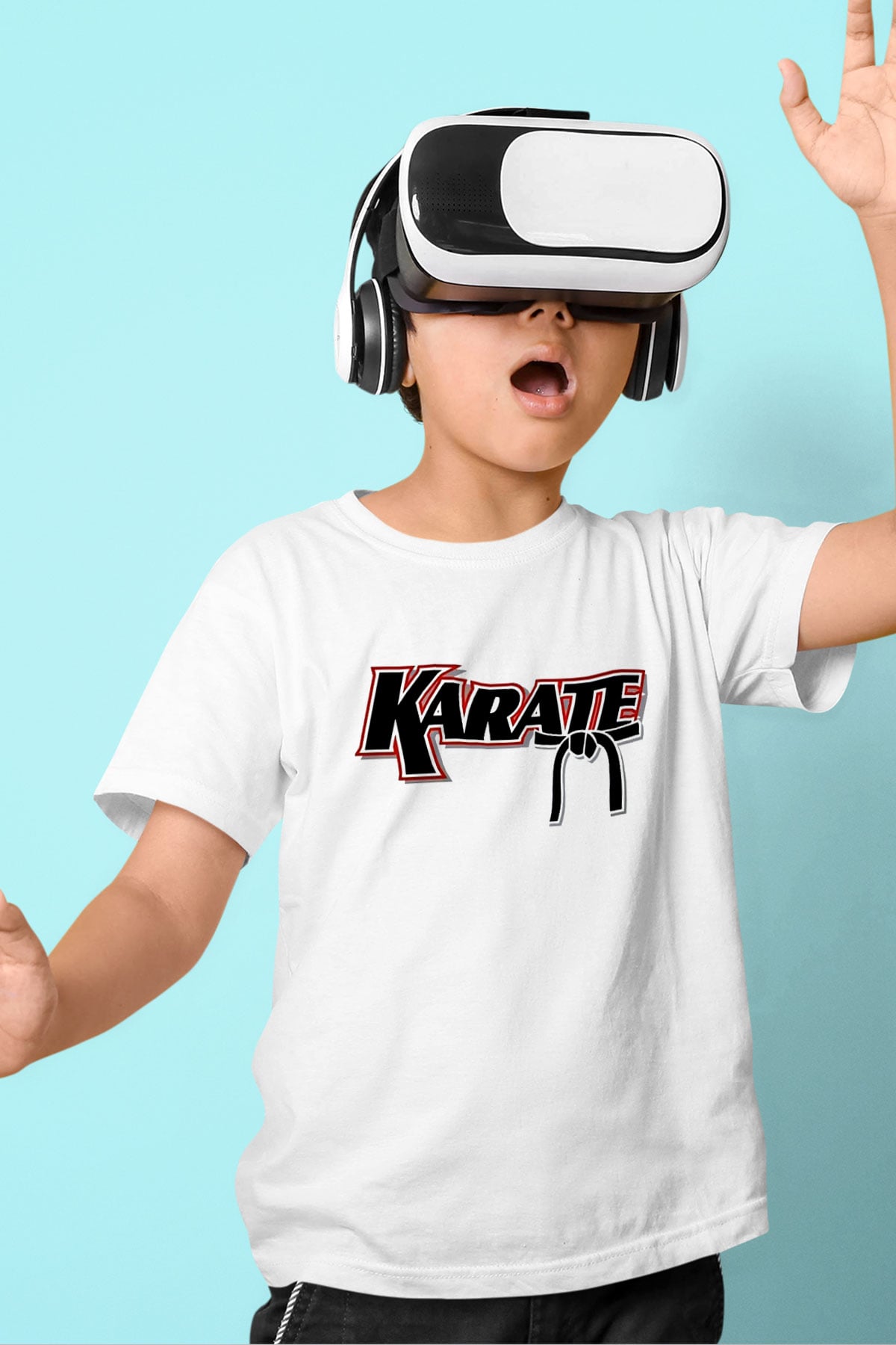 Karate Baskılı Beyaz Unisex Çocuk Tişört