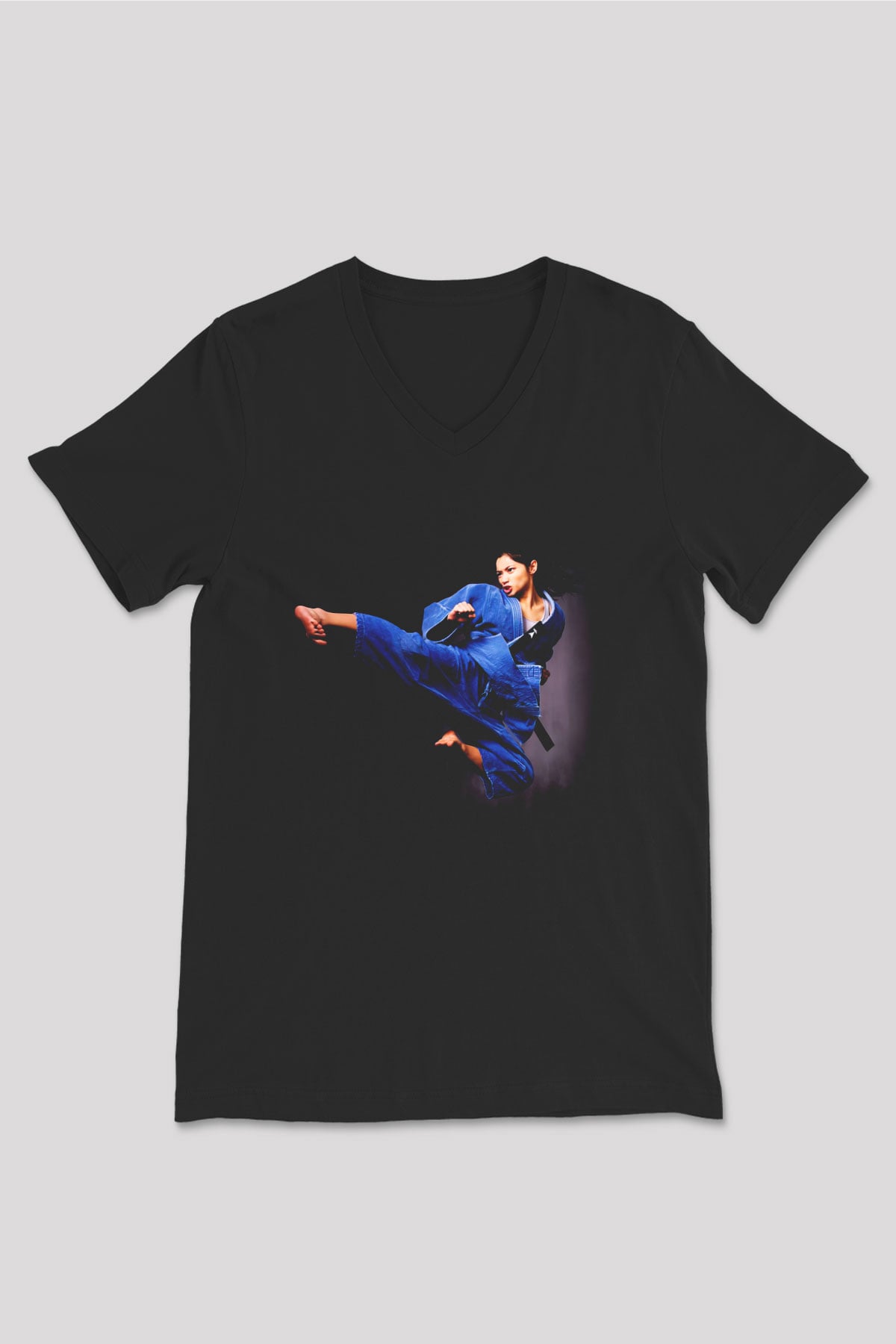 Karate Siyah Unisex V Yaka Tişört T-Shirt