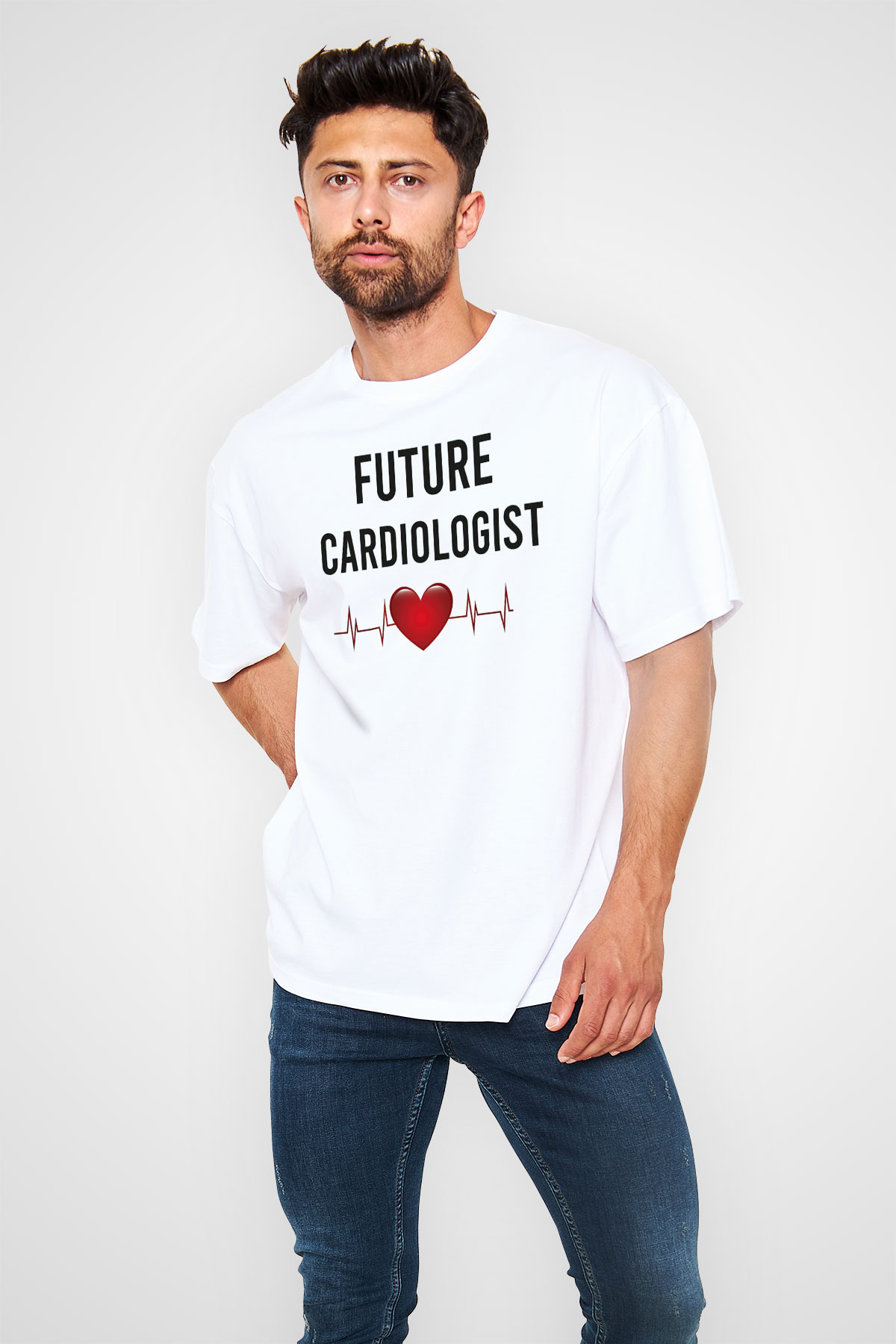 Kardiyolog Beyaz Oversize Tişört Oversize T-shirt - TişörtFabrikası