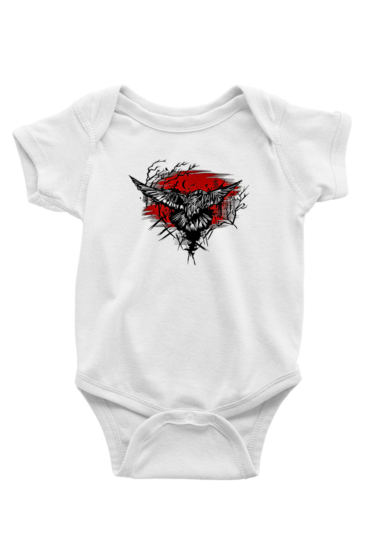 Karga Baskılı Beyaz Unisex Bebek Body - Zıbın