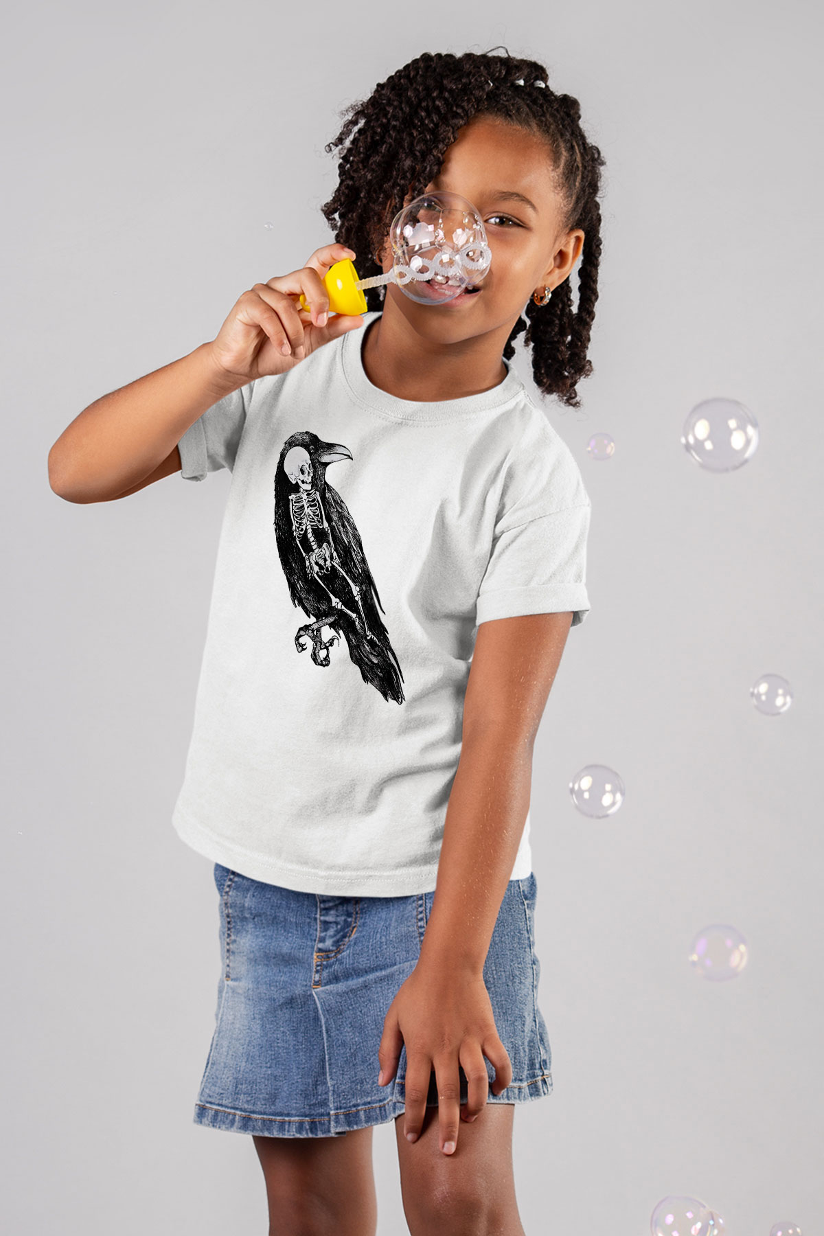 Karga Baskılı Beyaz Unisex Beyaz Çocuk Tişört - Tshirt