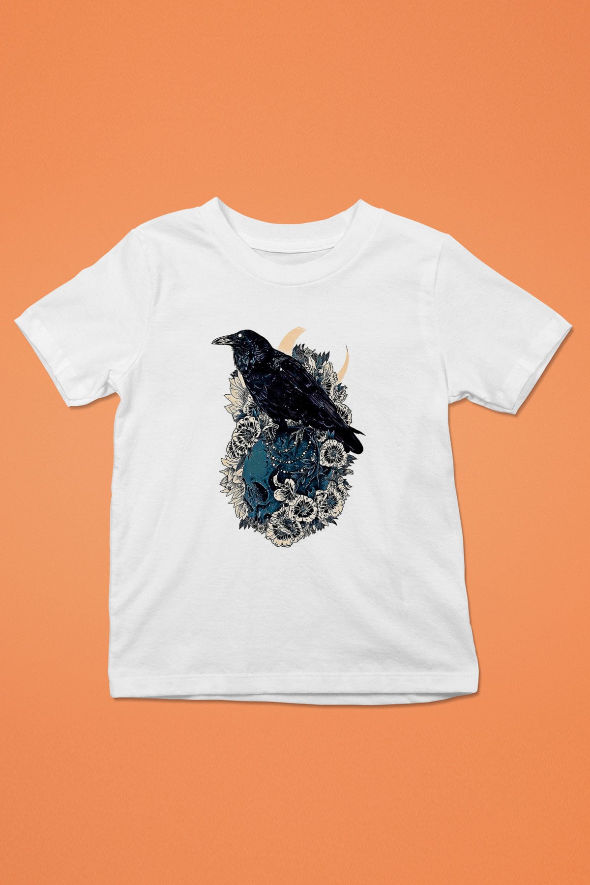Karga Baskılı Beyaz Unisex Beyaz Çocuk Tişört - Tshirt