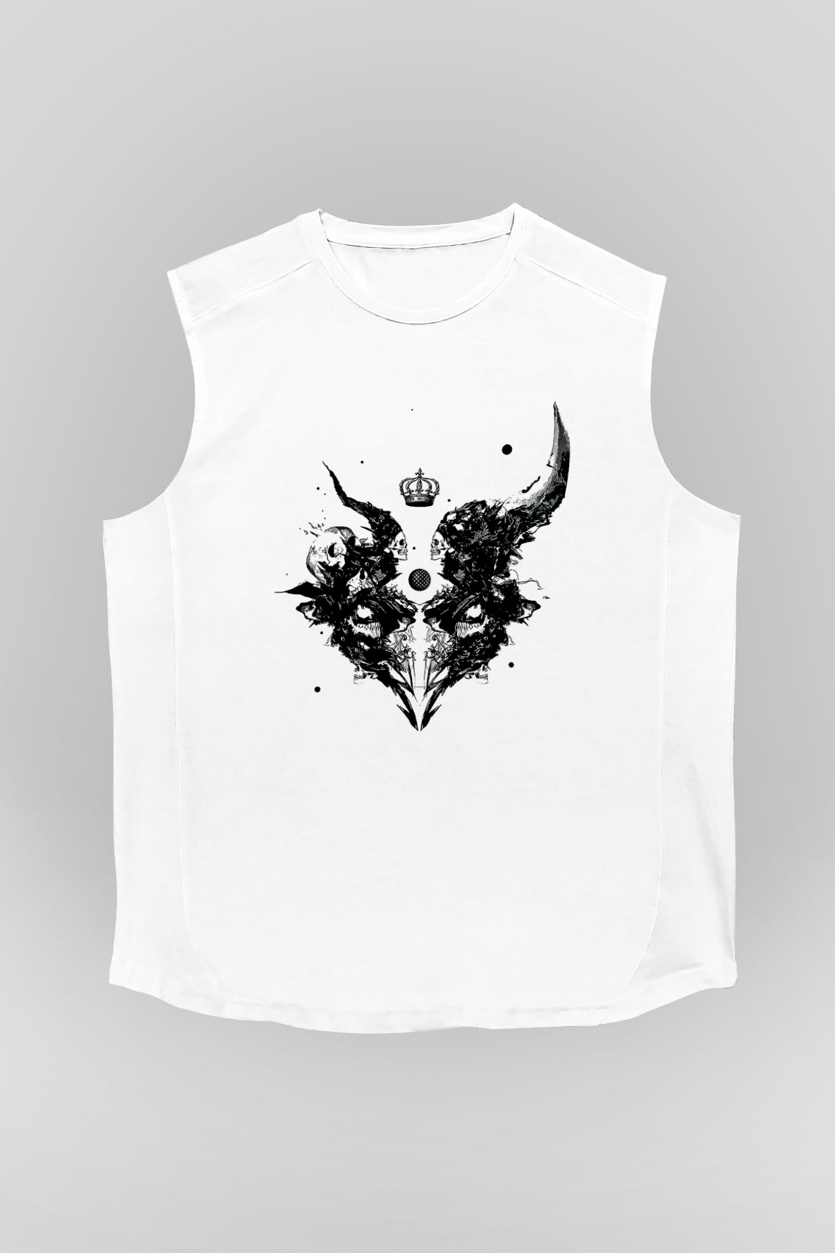 Karga Baskılı Beyaz Unisex Kolsuz Tişört - Tshirt