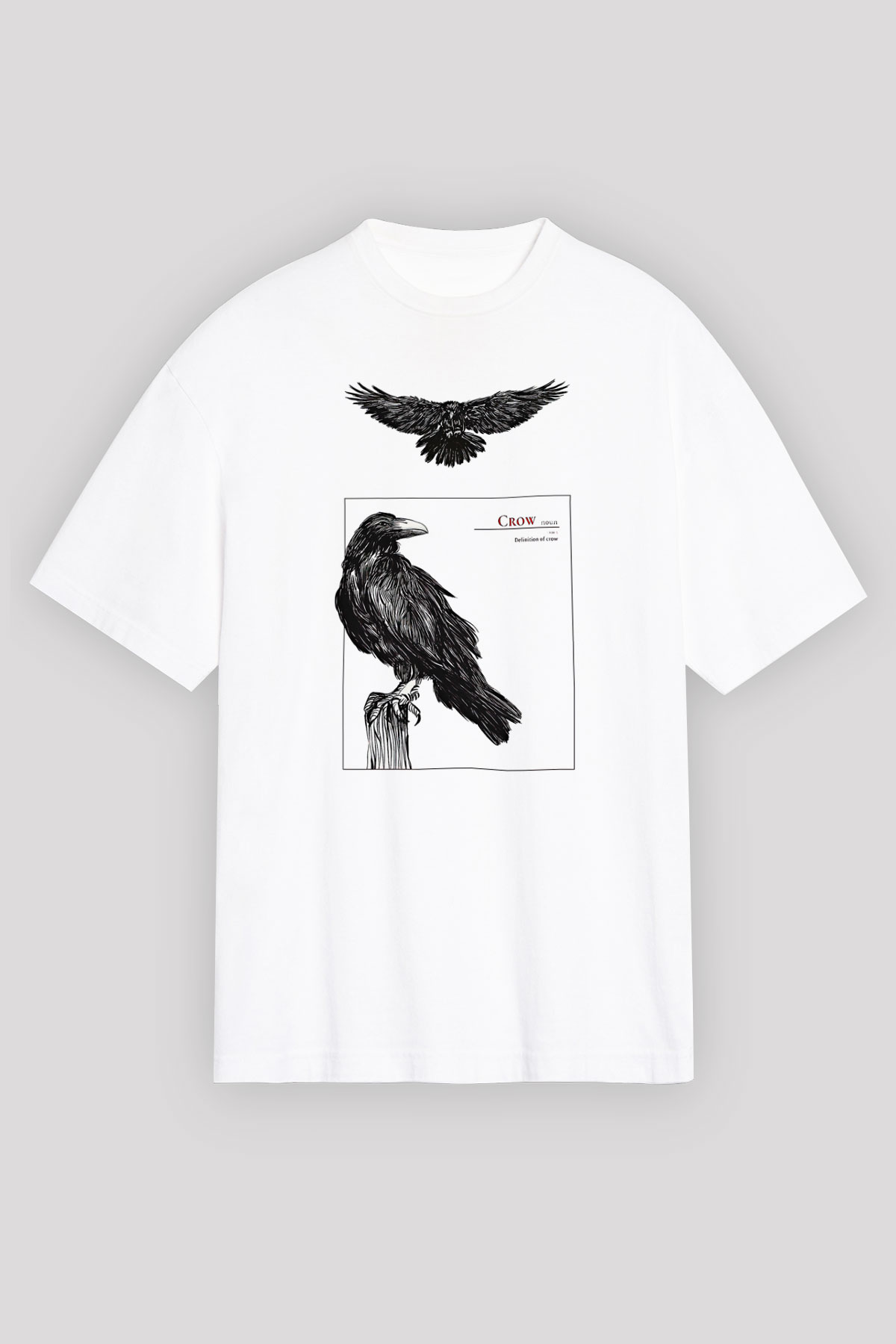 Karga Baskılı Beyaz Unisex Oversize Tişört - Tshirt