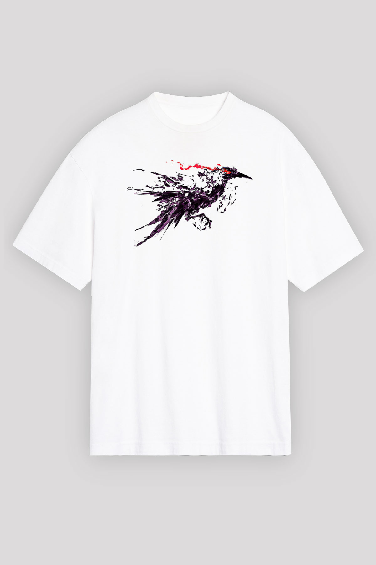Karga Baskılı Beyaz Unisex Oversize Tişört - Tshirt