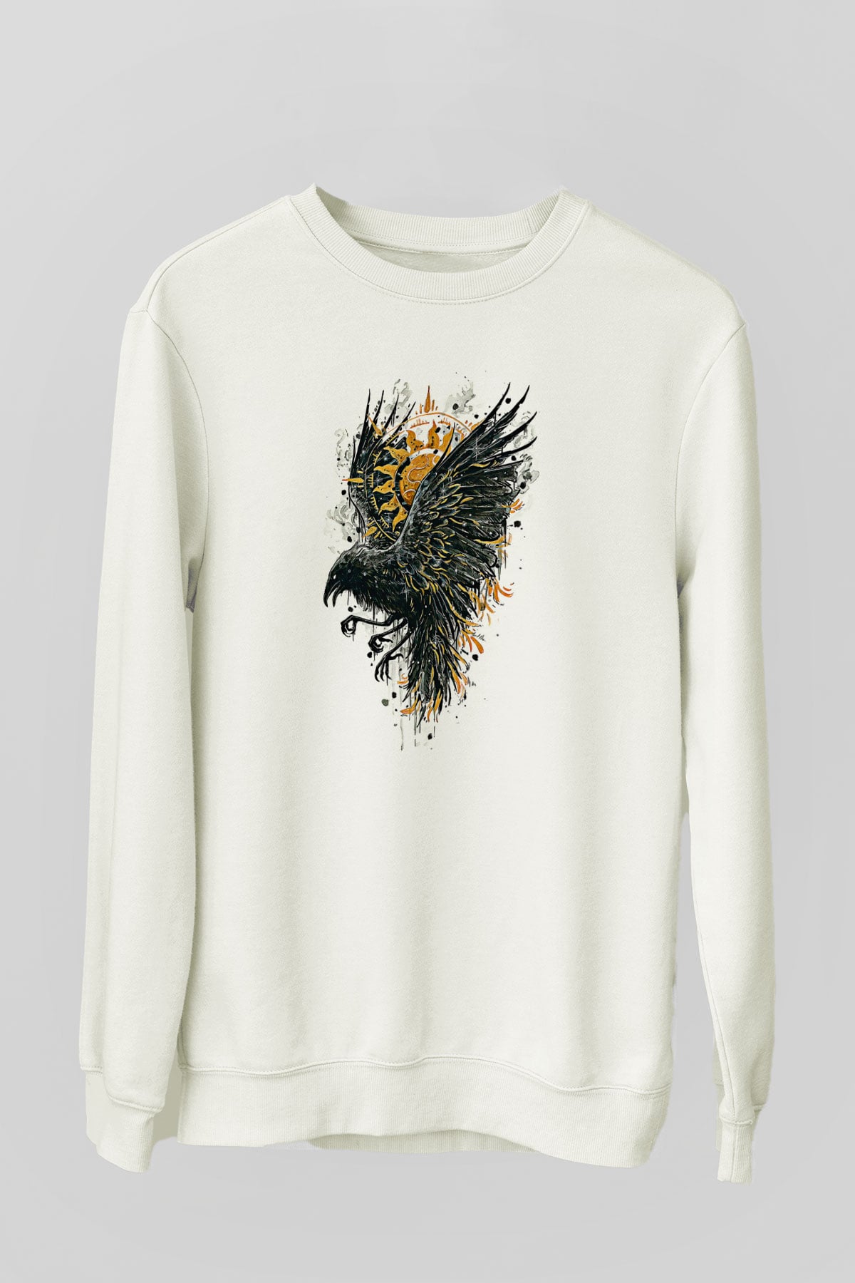Karga Baskılı Beyaz Unisex Sweatshirt