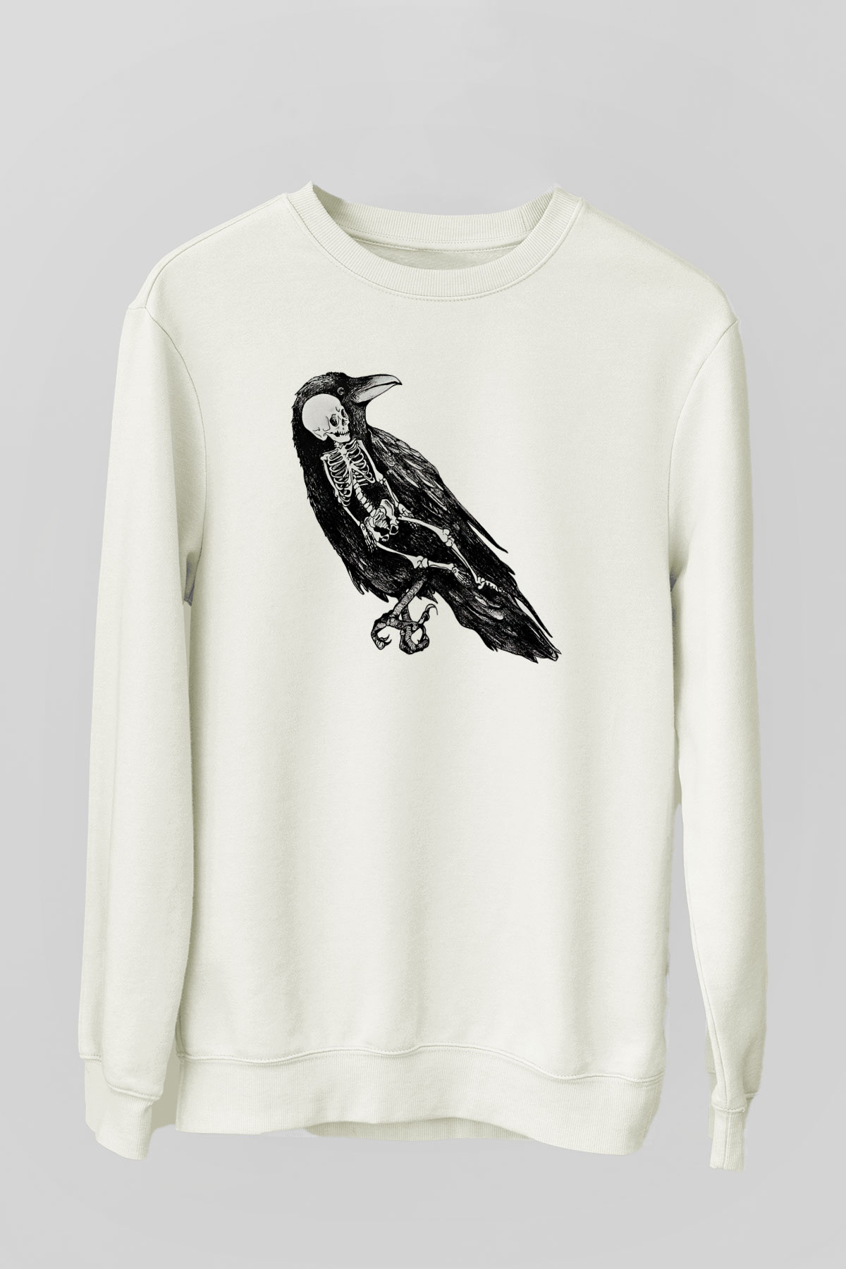 Karga Baskılı Beyaz Unisex Sweatshirt
