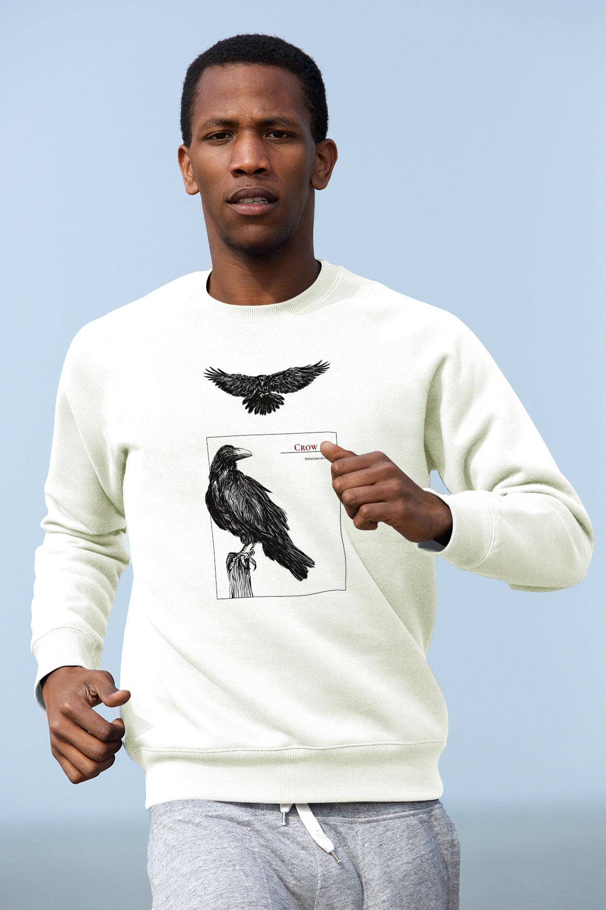 Karga Baskılı Beyaz Unisex Sweatshirt