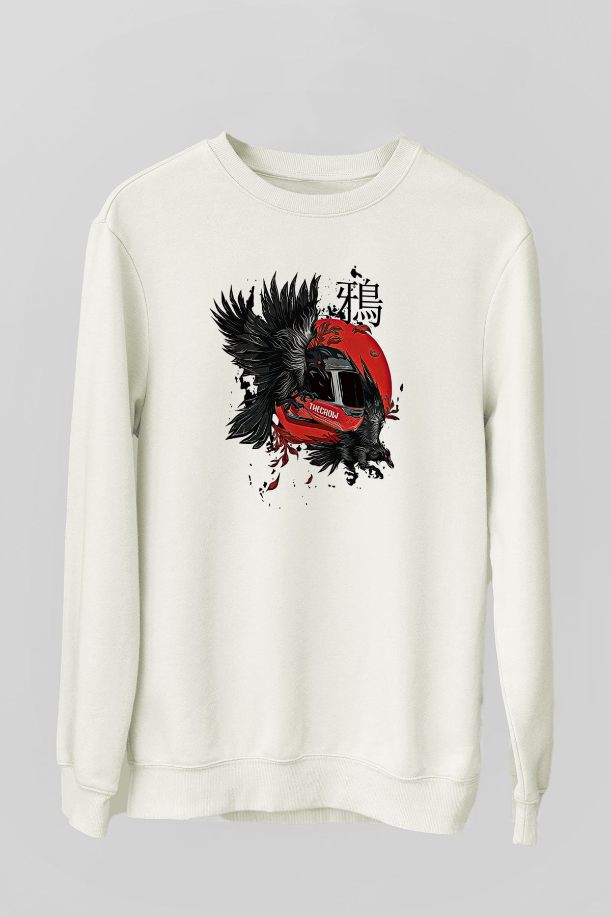 Karga Baskılı Beyaz Unisex Sweatshirt