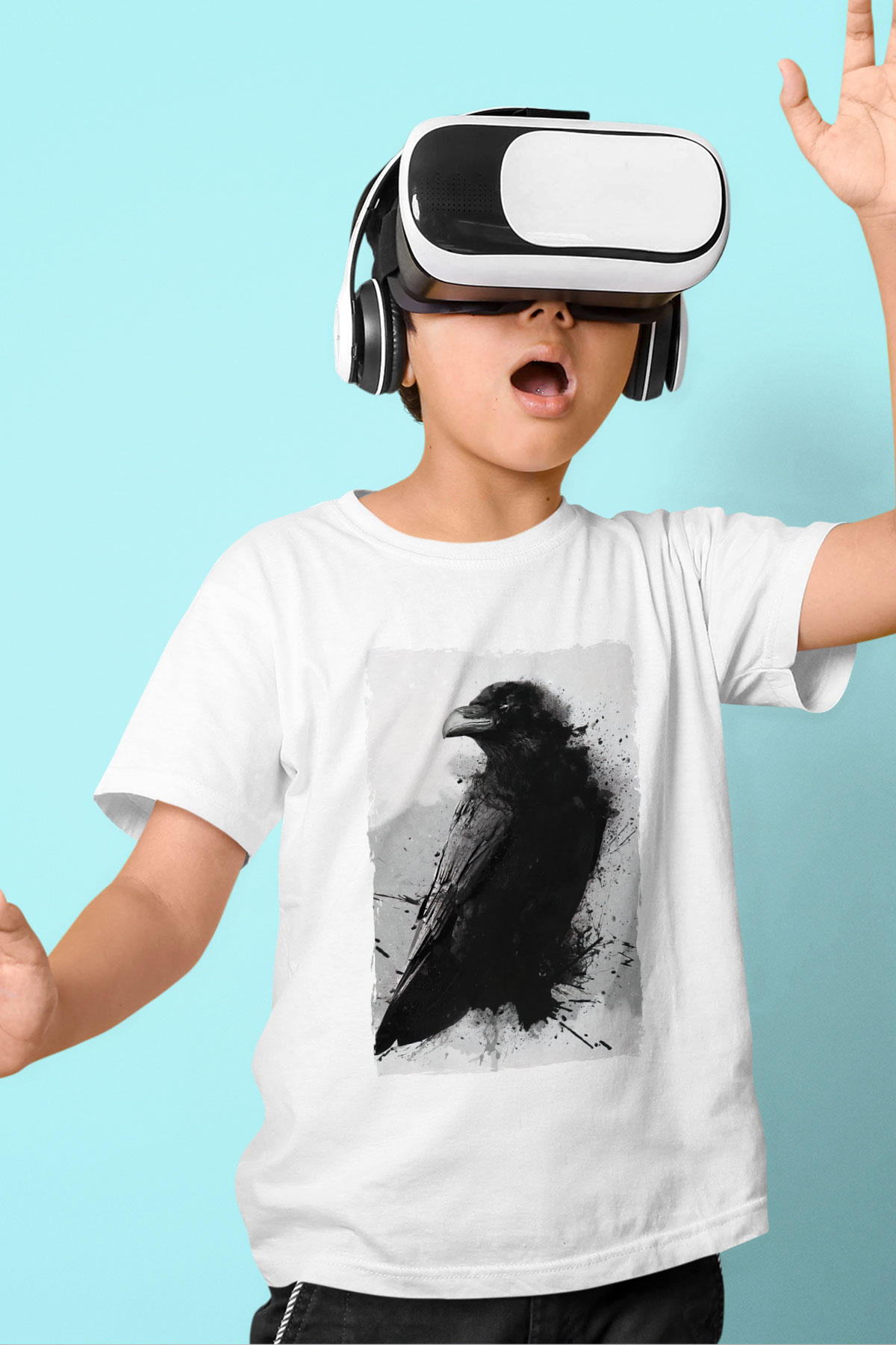 Karga Baskılı Unisex Beyaz  Çocuk Tişört