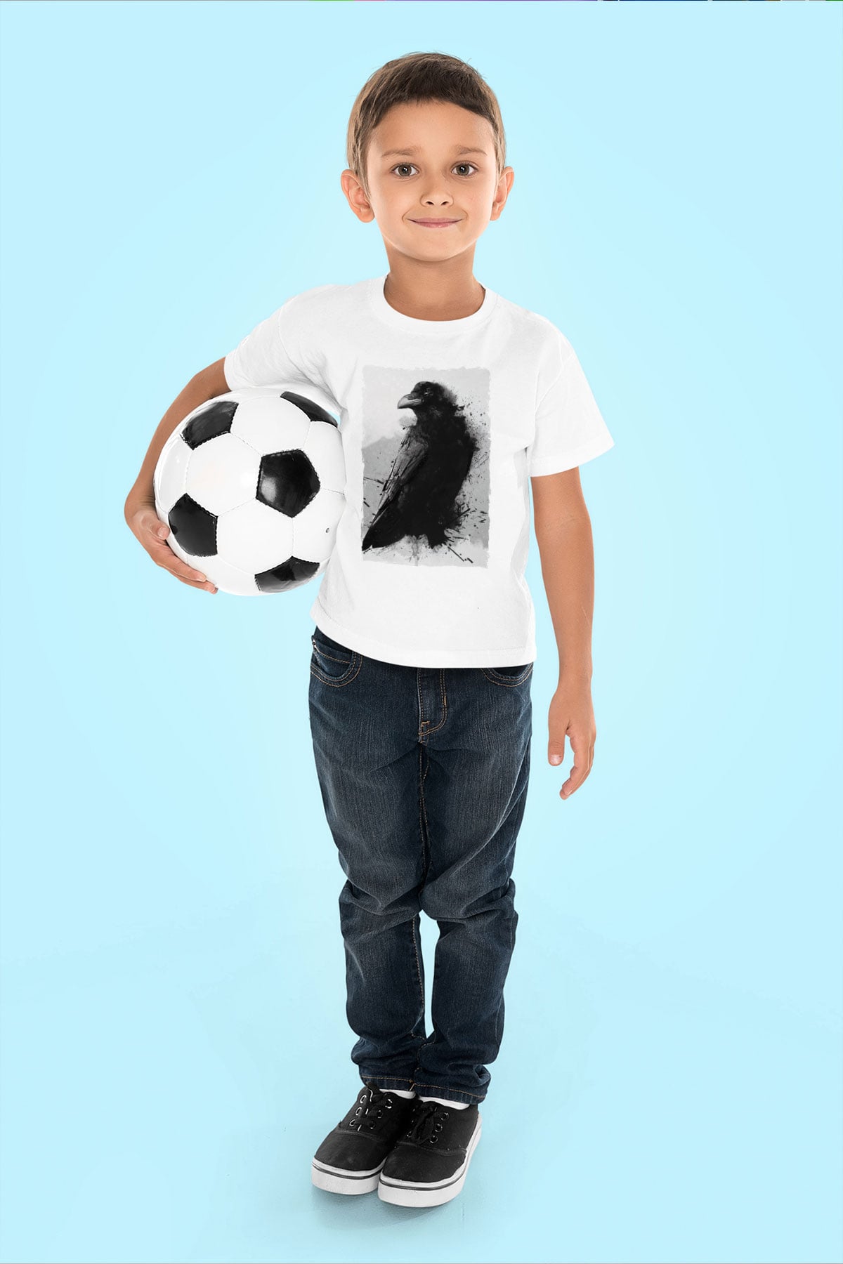 Karga Baskılı Unisex Beyaz  Çocuk Tişört