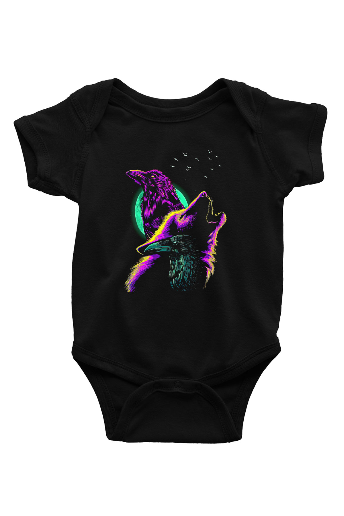 Karga Baskılı Unisex Siyah Bebek Body - Zıbın