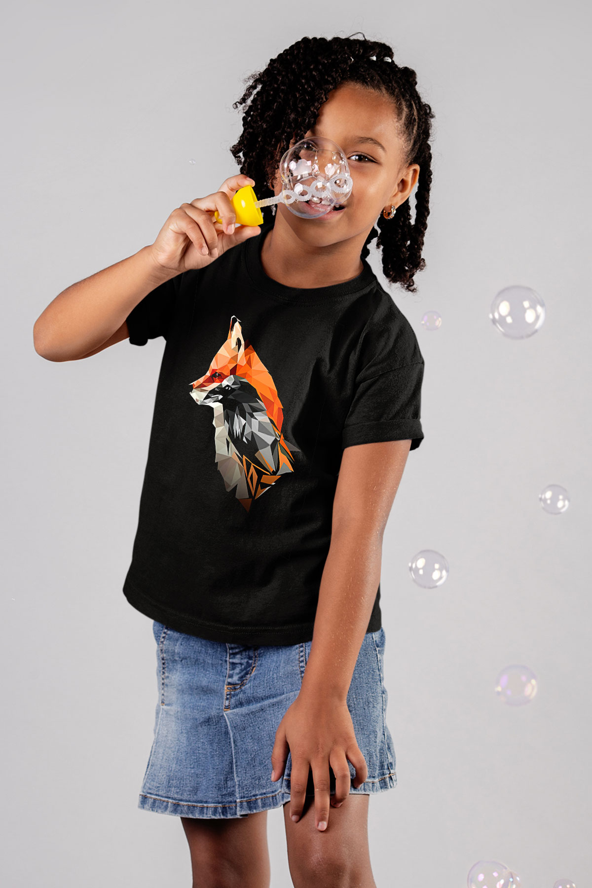 Karga Baskılı Unisex Siyah Çocuk Tişört - Tshirt