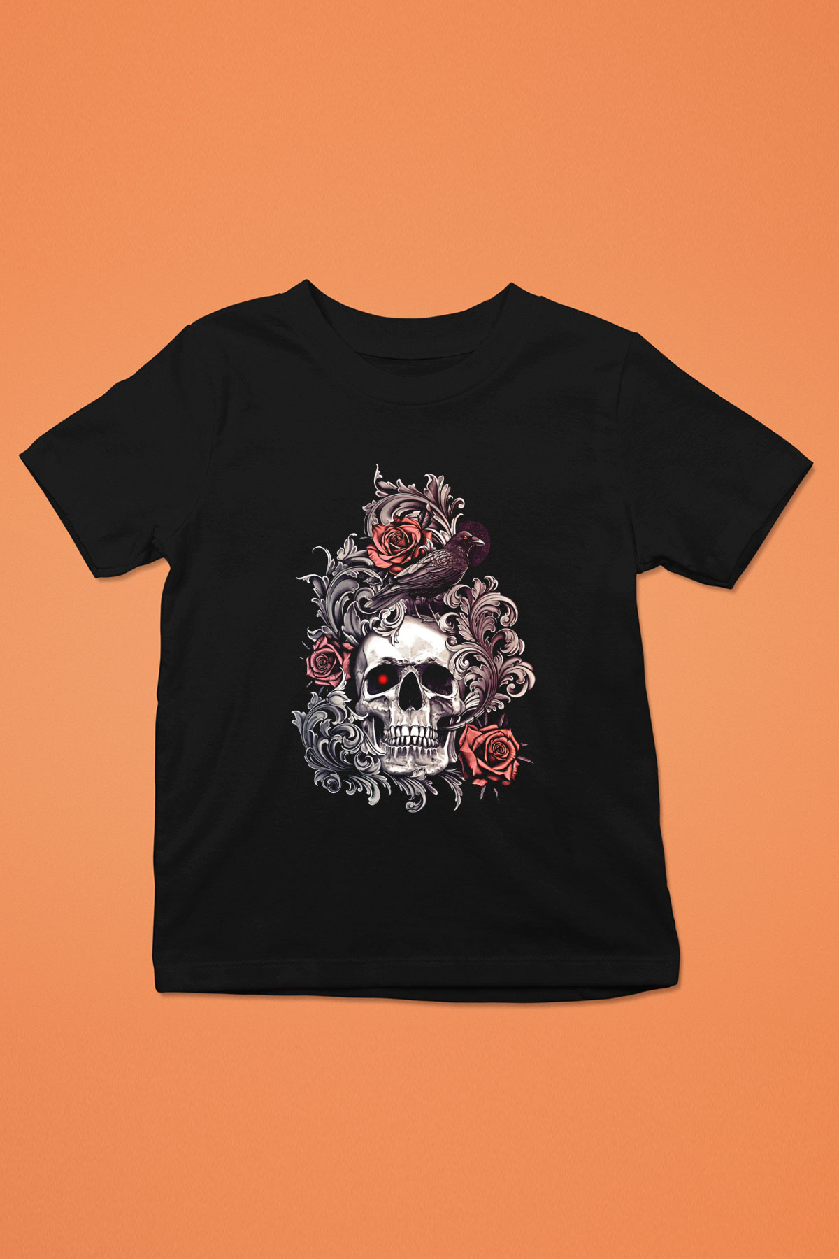 Karga Baskılı Unisex Siyah Çocuk Tişört - Tshirt
