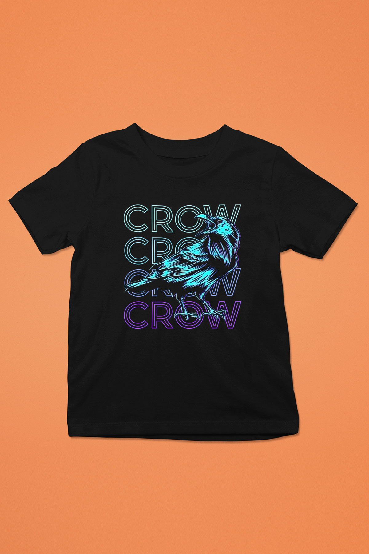 Karga Baskılı Unisex Siyah Çocuk Tişört - Tshirt