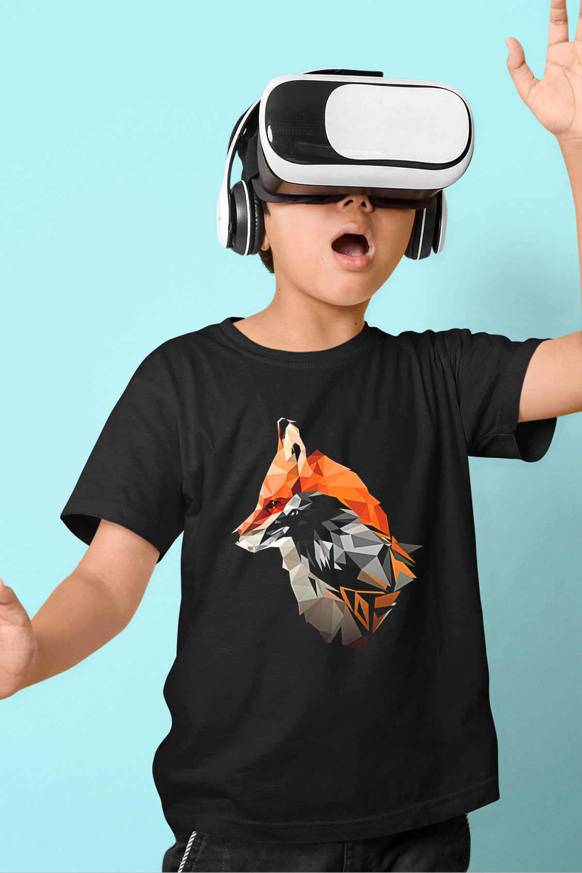 Karga Baskılı Unisex Siyah Çocuk Tişört - Tshirt