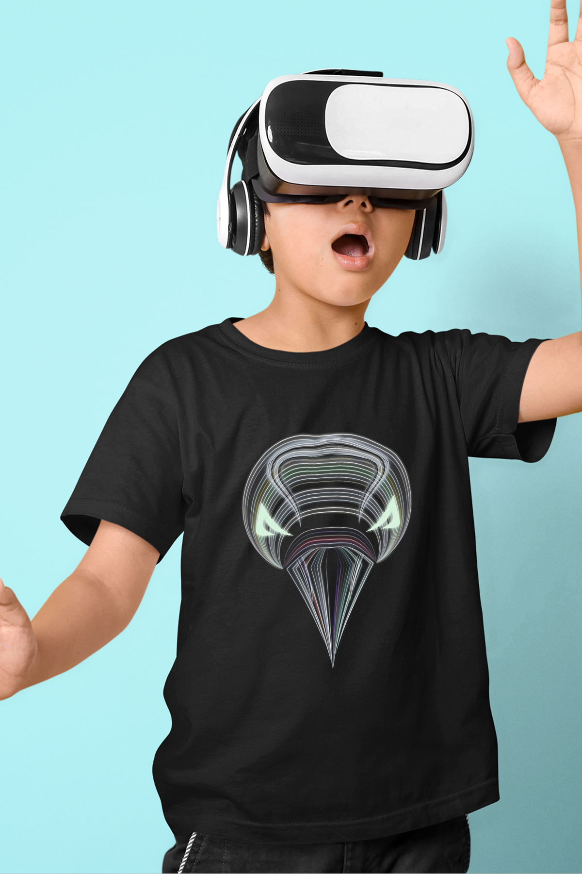 Karga Baskılı Unisex Siyah Çocuk Tişört - Tshirt