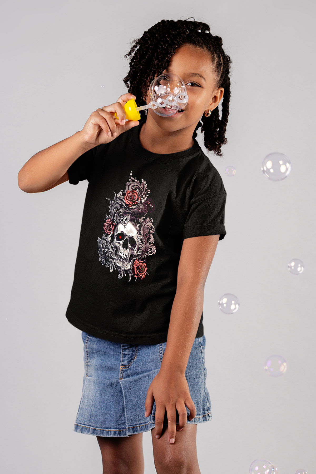 Karga Baskılı Unisex Siyah Çocuk Tişört - Tshirt