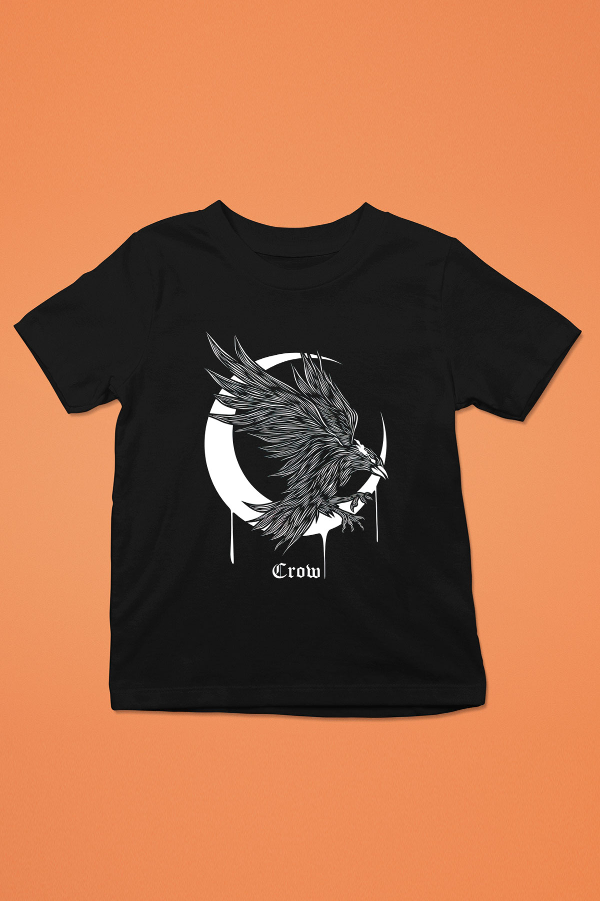 Karga Baskılı Unisex Siyah Çocuk Tişört - Tshirt
