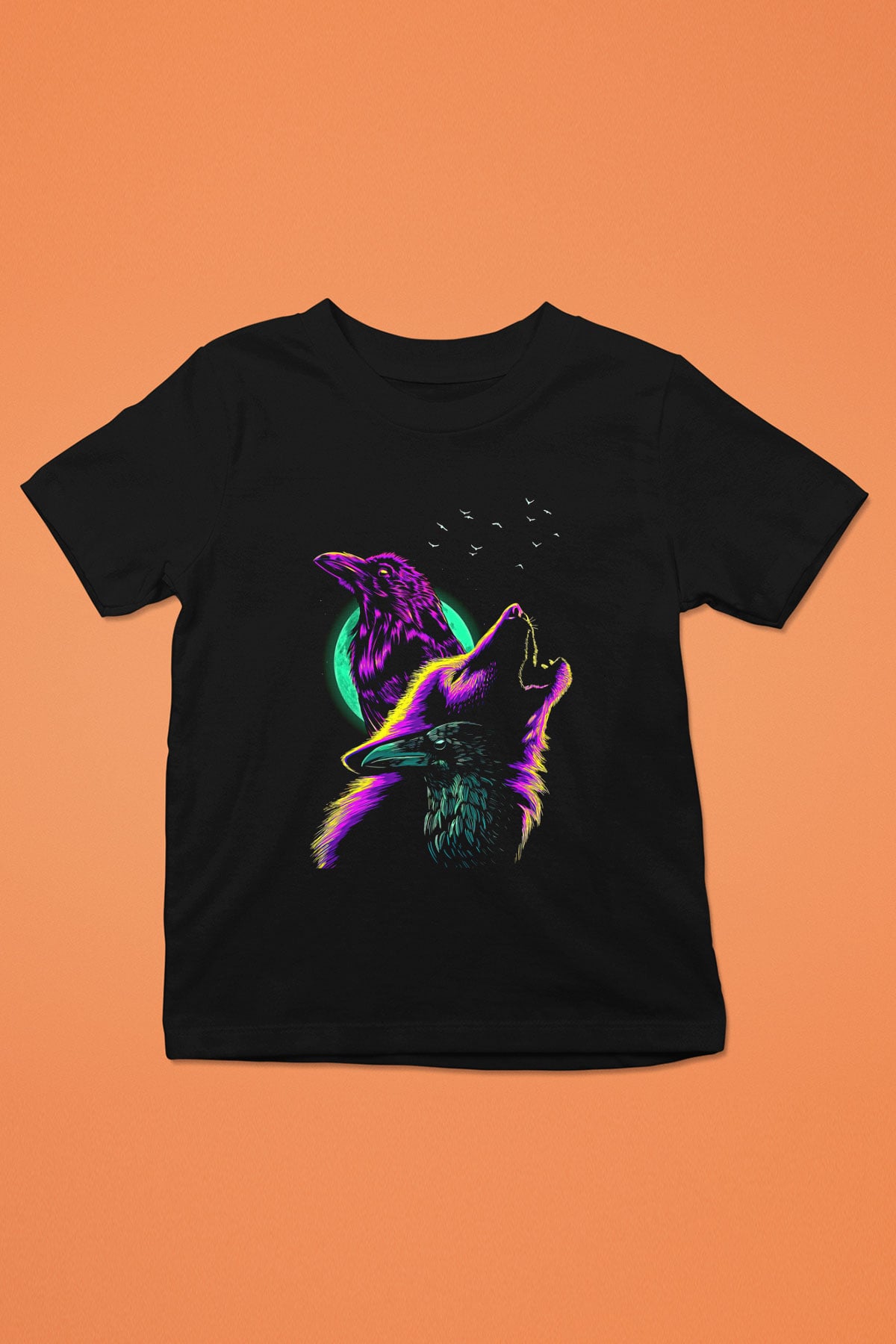 Karga Baskılı Unisex Siyah Çocuk Tişört - Tshirt