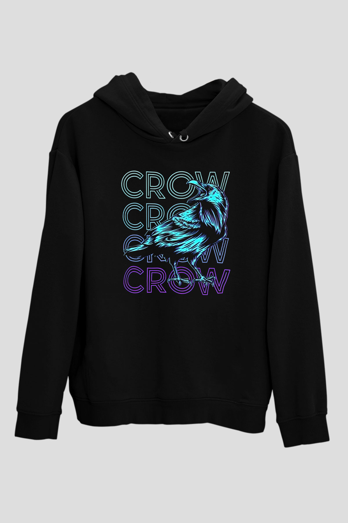 Karga Baskılı Unisex Siyah Hoodie