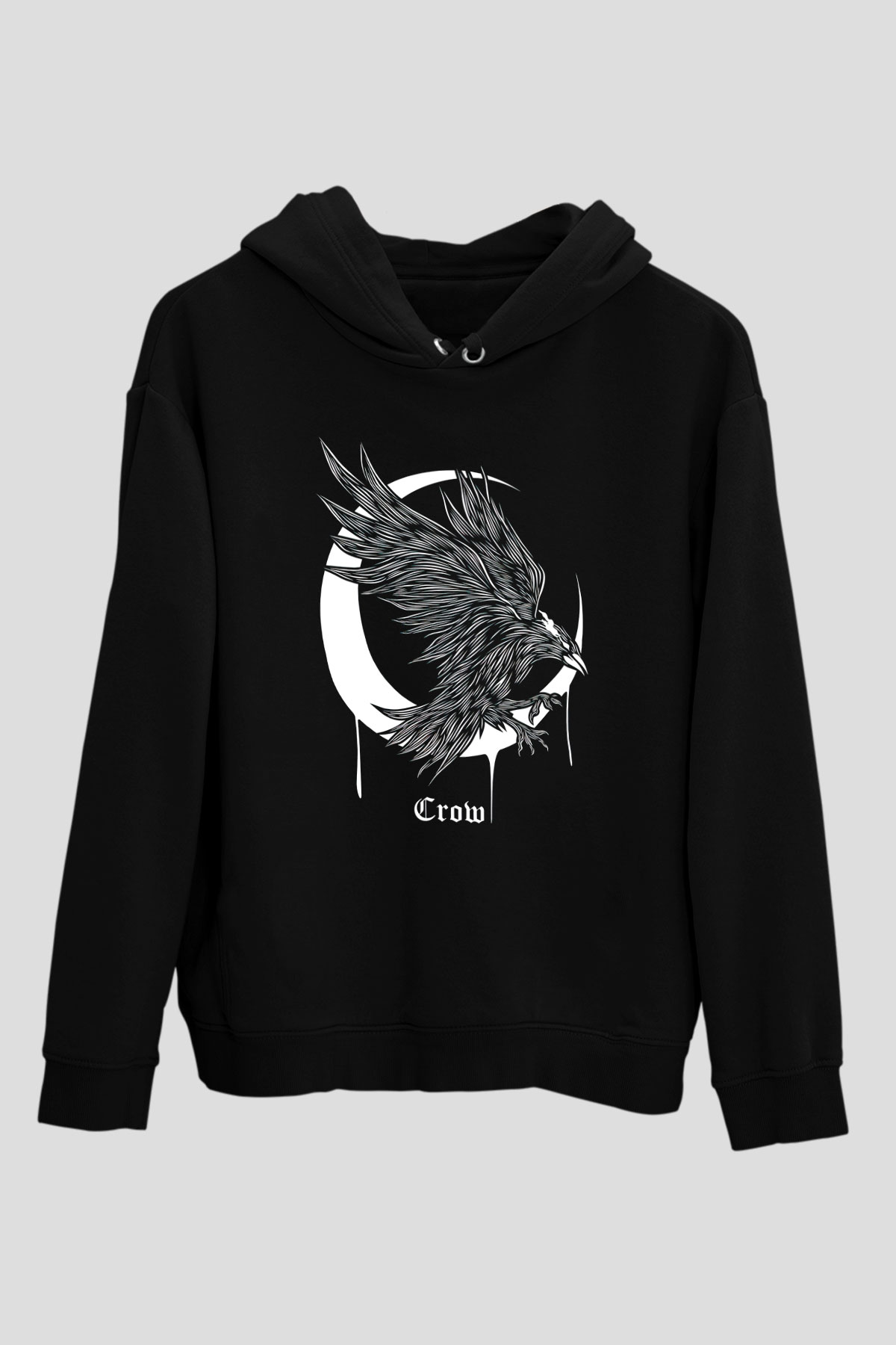 Karga Baskılı Unisex Siyah Hoodie