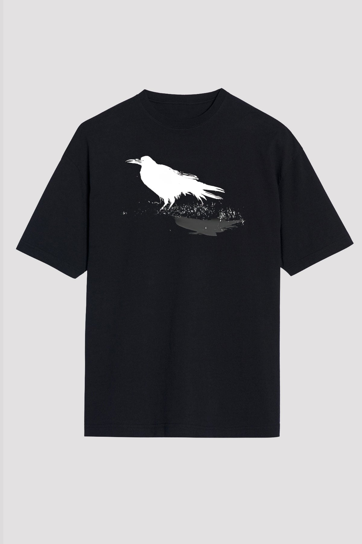 Karga Baskılı Unisex Siyah Oversize Tişört - Tshirt