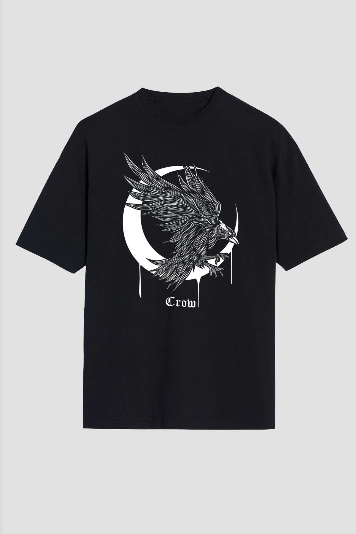 Karga Baskılı Unisex Siyah Oversize Tişört - Tshirt