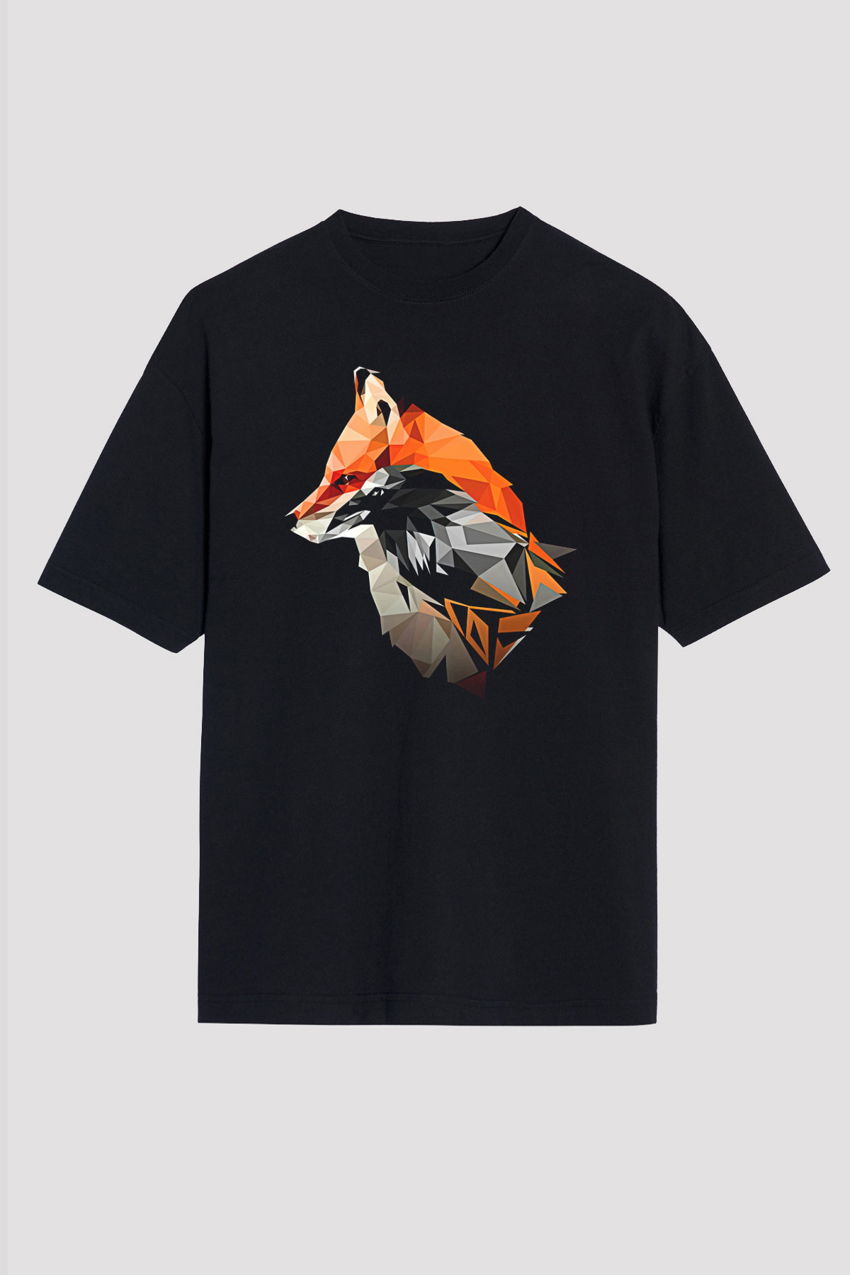 Karga Baskılı Unisex Siyah Oversize Tişört - Tshirt
